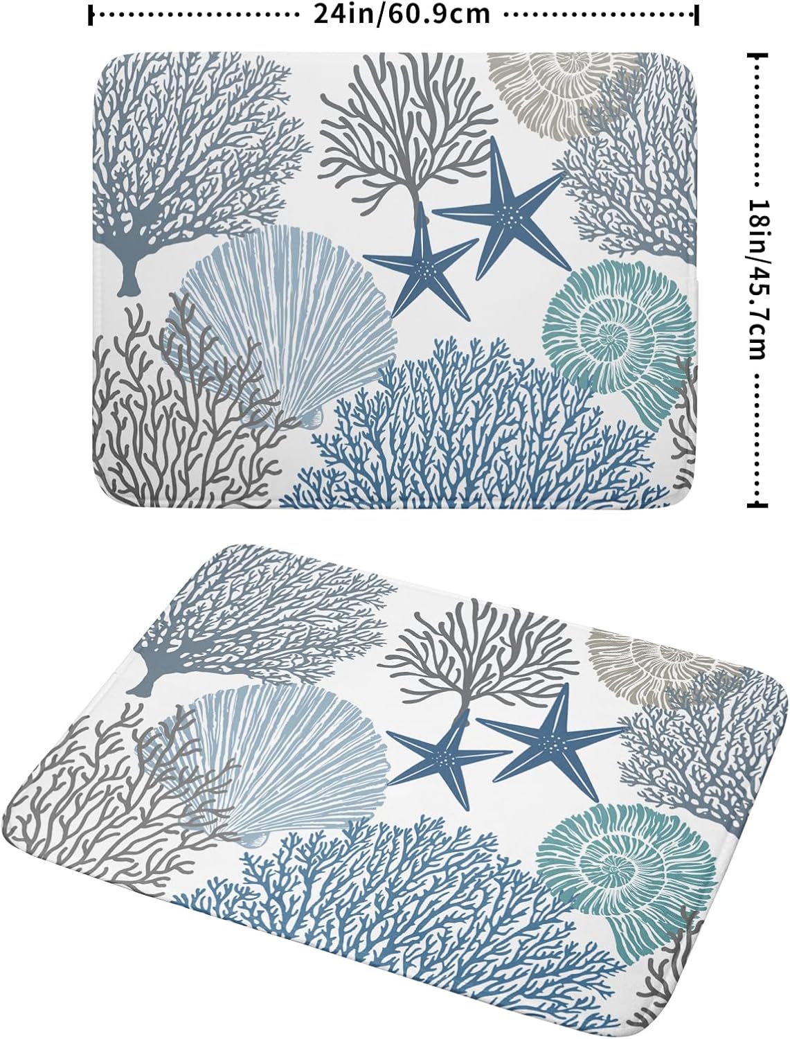 Blue Coral Dish Drying Mat 18x24 Inch Absorbent Reversible Summer Beach Drying Mat Nautical Coastal