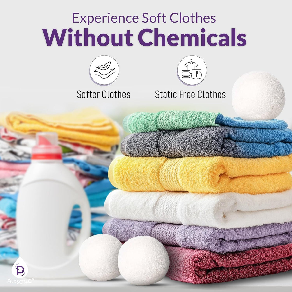 Pursonic 4-Pack Laundry Wool Dryer Balls with Lavender & Peppermint Essential Oil Scent - Reusable