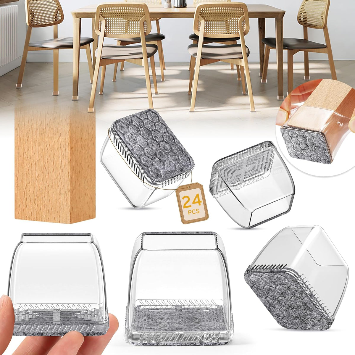 24PCS Rectangular Chair Leg Floor Protectors, Furniture Sliders, Non-Slip Felt Furniture Pads for
