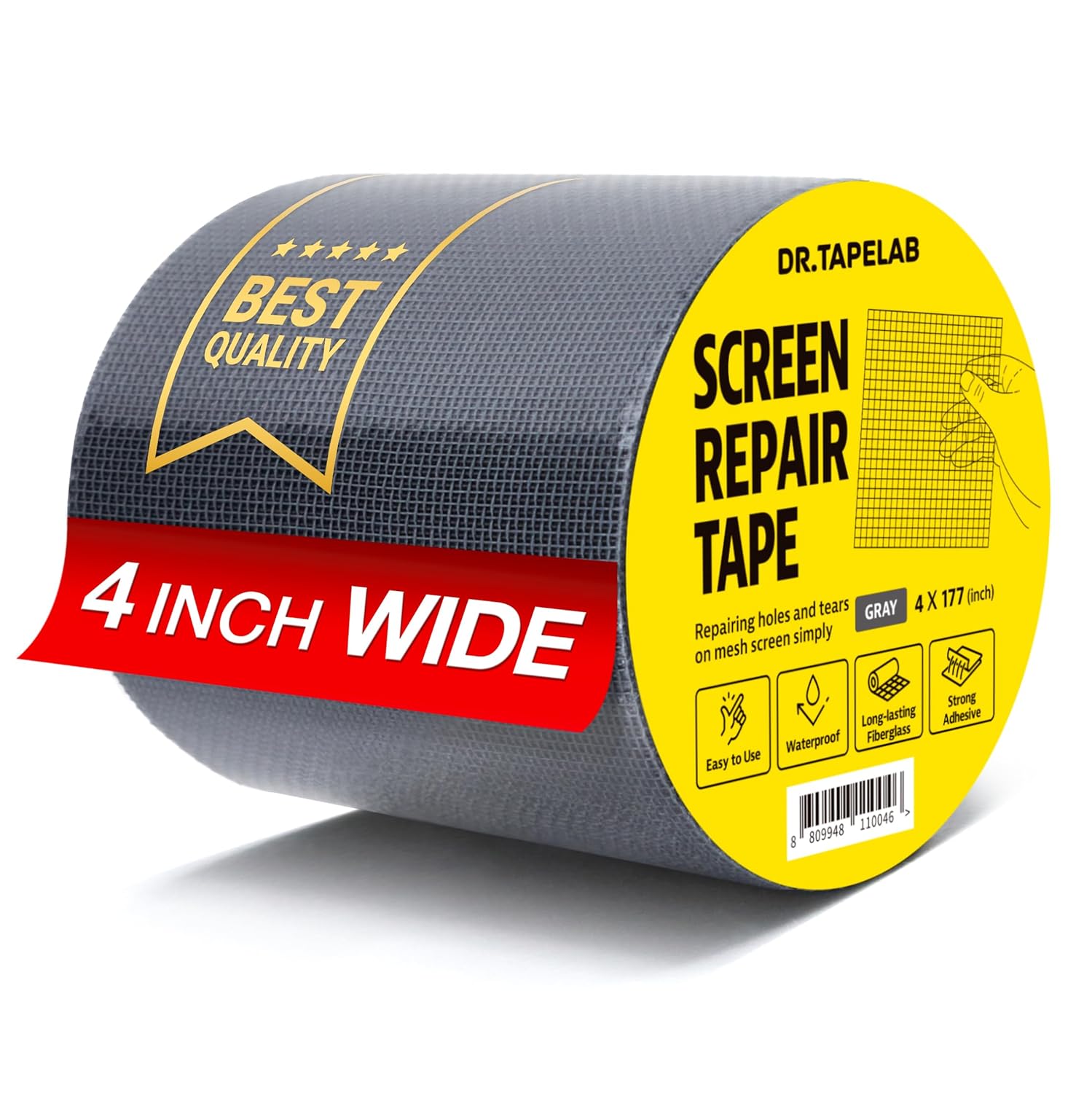 Grey Window Screen Repair Tape, 4 in X 15 FT, Screen Repair Kit for Windows or Doors, Strong