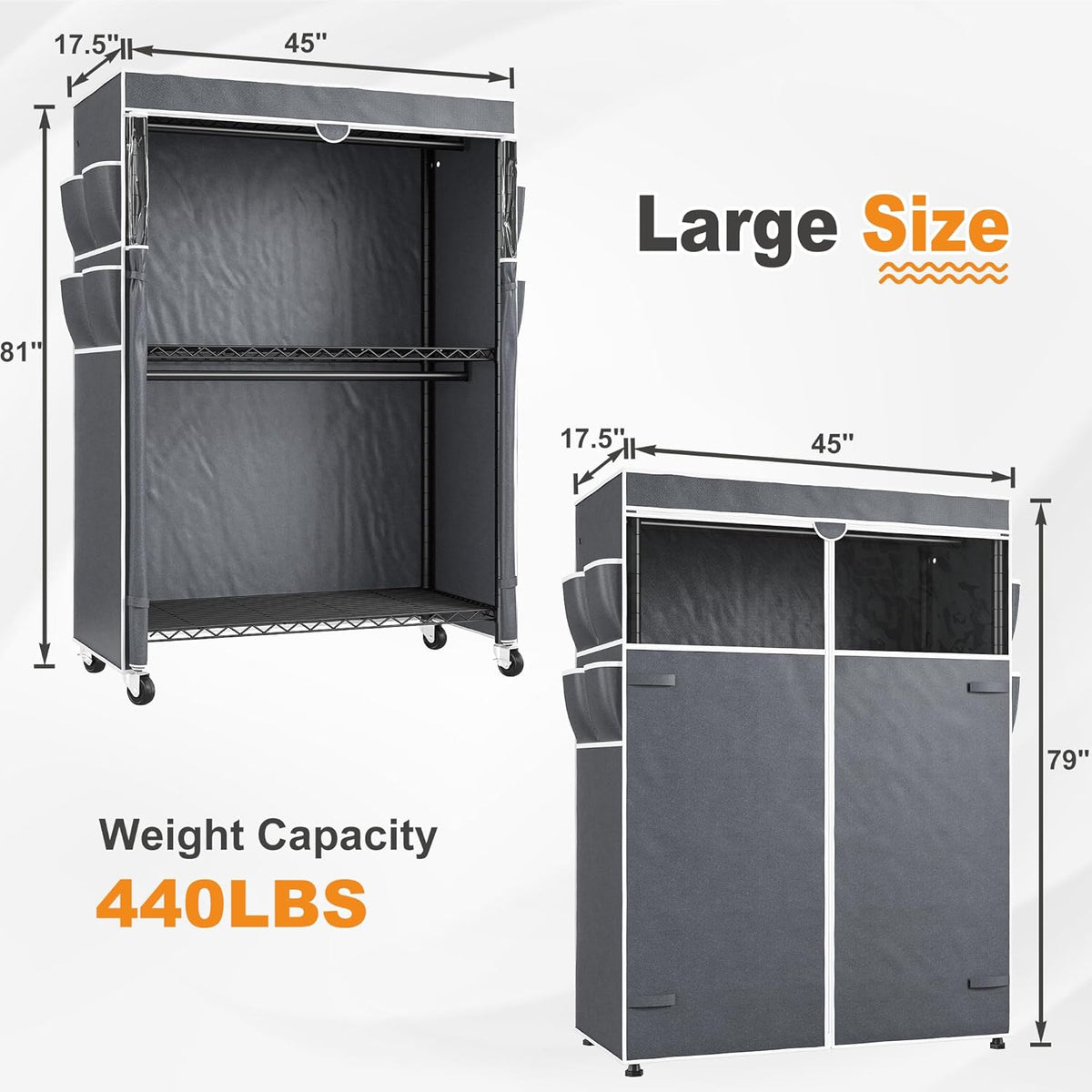 Raybee Clothes Rack with Cover, 81" H Clothing Racks for Hanging Clothes, Portable with Wheels and