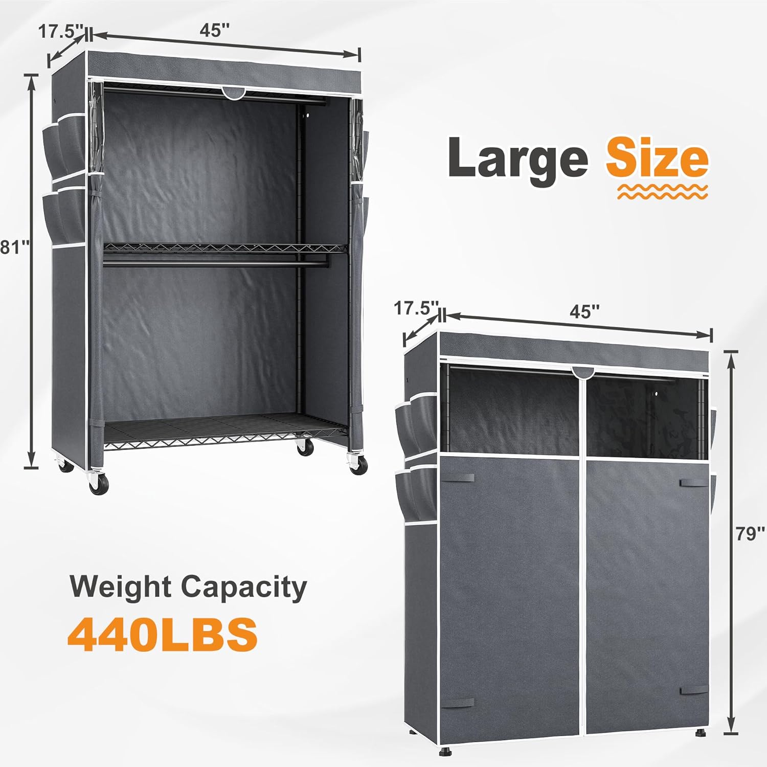 Raybee Clothes Rack with Cover, 81" H Clothing Racks for Hanging Clothes, Portable with Wheels and
