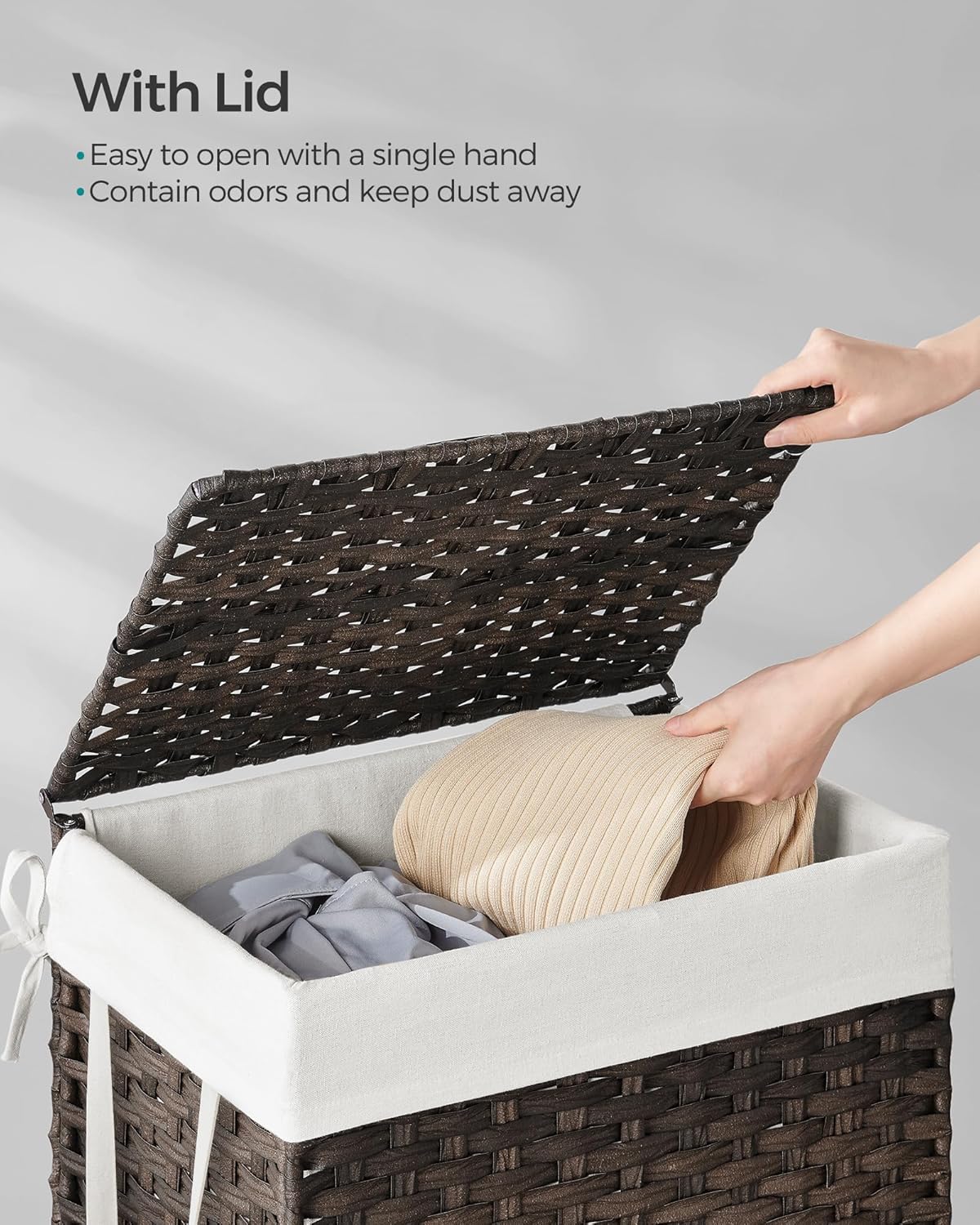 SONGMICS Laundry Hamper with Lid, 23.8 Gallon (90 L) Synthetic Rattan Clothes Laundry Basket with