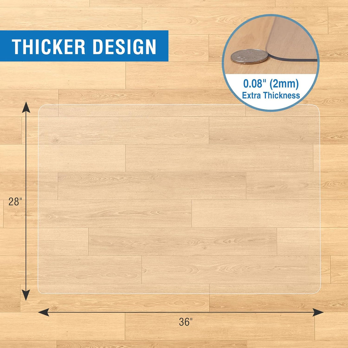 Clear Chair Mat, FUNMAT 36" x 28" Chair Mat for Hard Floors, Vinyl Floor Mat for Home Office