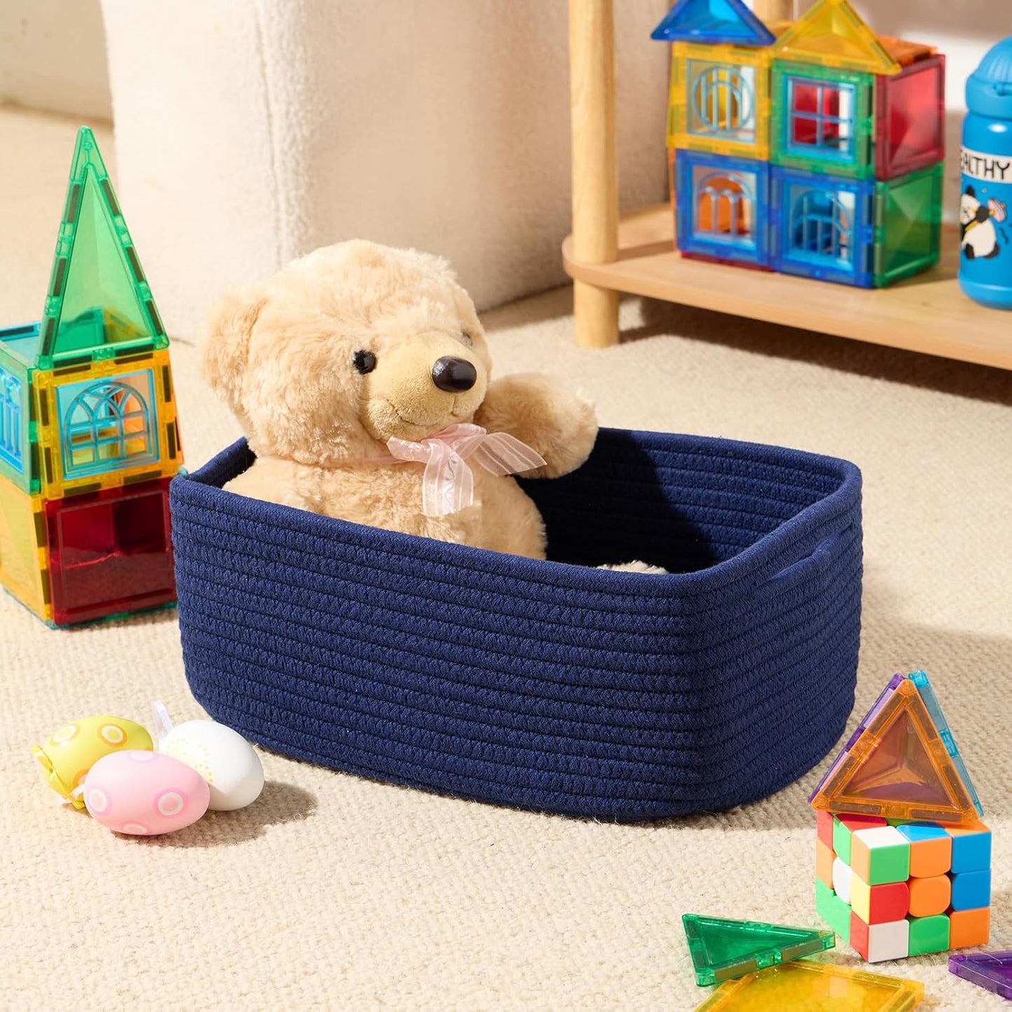 Small Storage Baskets for Organizing | Closet Organizer Bins | Shelf Toy Basket | Woven Rope