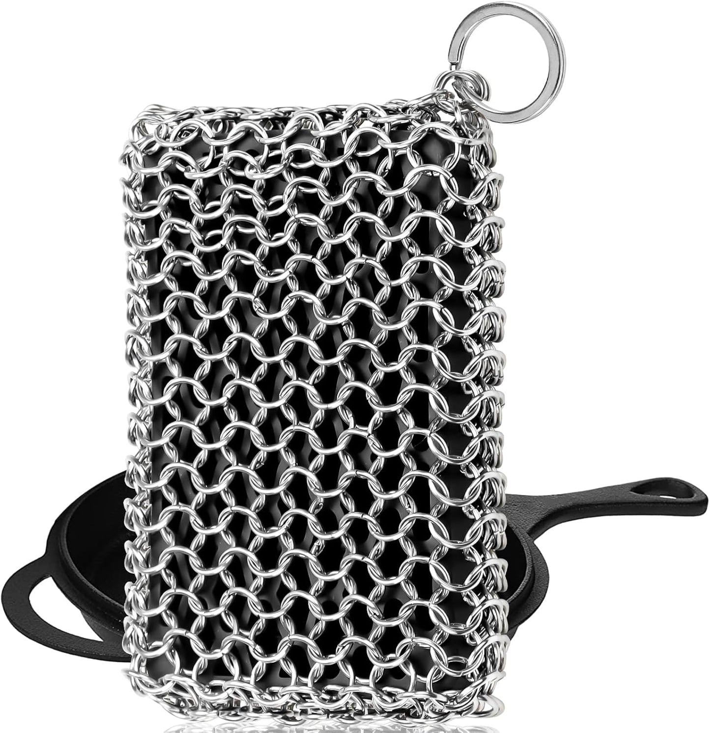 Herda Chain Mail Cast Iron Cleaner Scrubber,316 Chainmail Pan Scrubber Metal Cleaning Brush, Pad