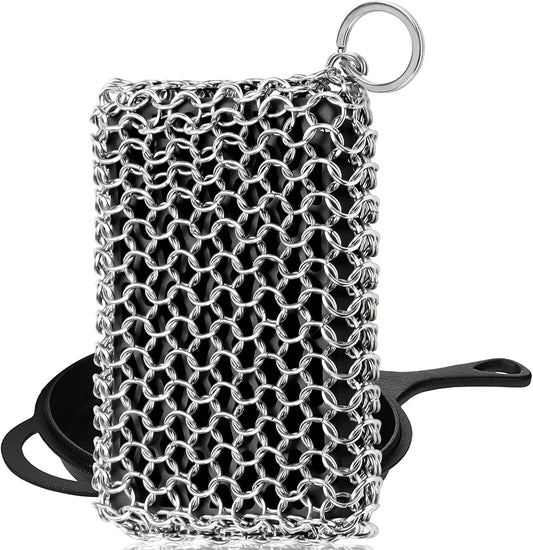 Herda Chain Mail Cast Iron Cleaner Scrubber,316 Chainmail Pan Scrubber Metal Cleaning Brush, Pad