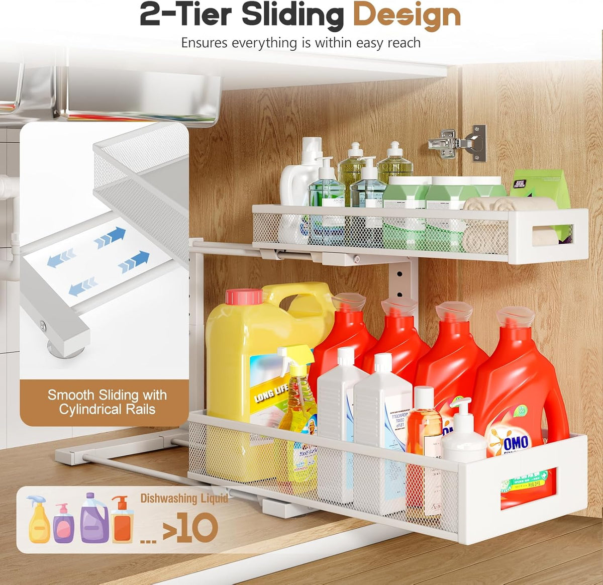 2 Pack 17IN Depth Under Sink Storage Organizer, Large 2-Tier Elegant Mesh Pull Out Shelf for