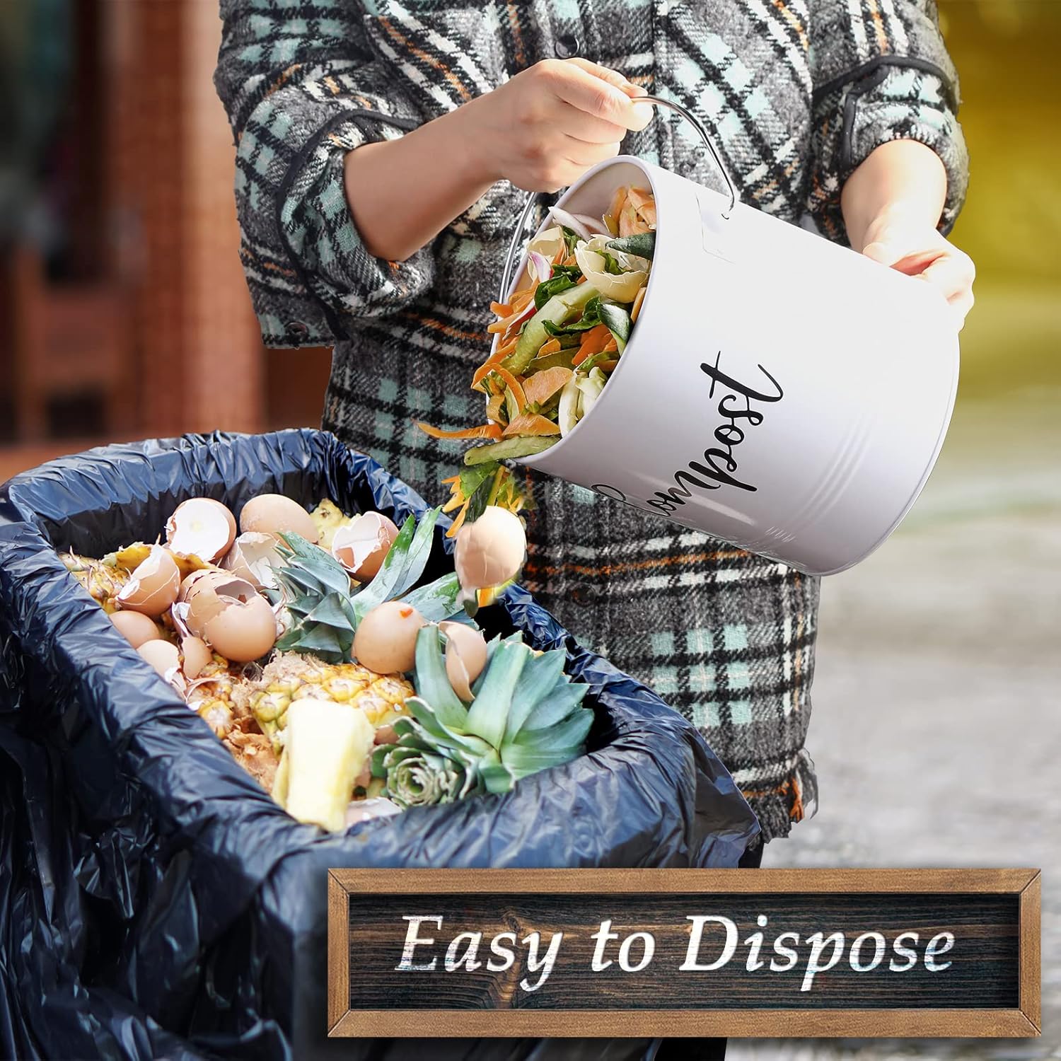 Compost Bin Kitchen, 1.3 Gallon Farmhouse Kitchen Compost Bin Countertop, Indoor Countertop Compost