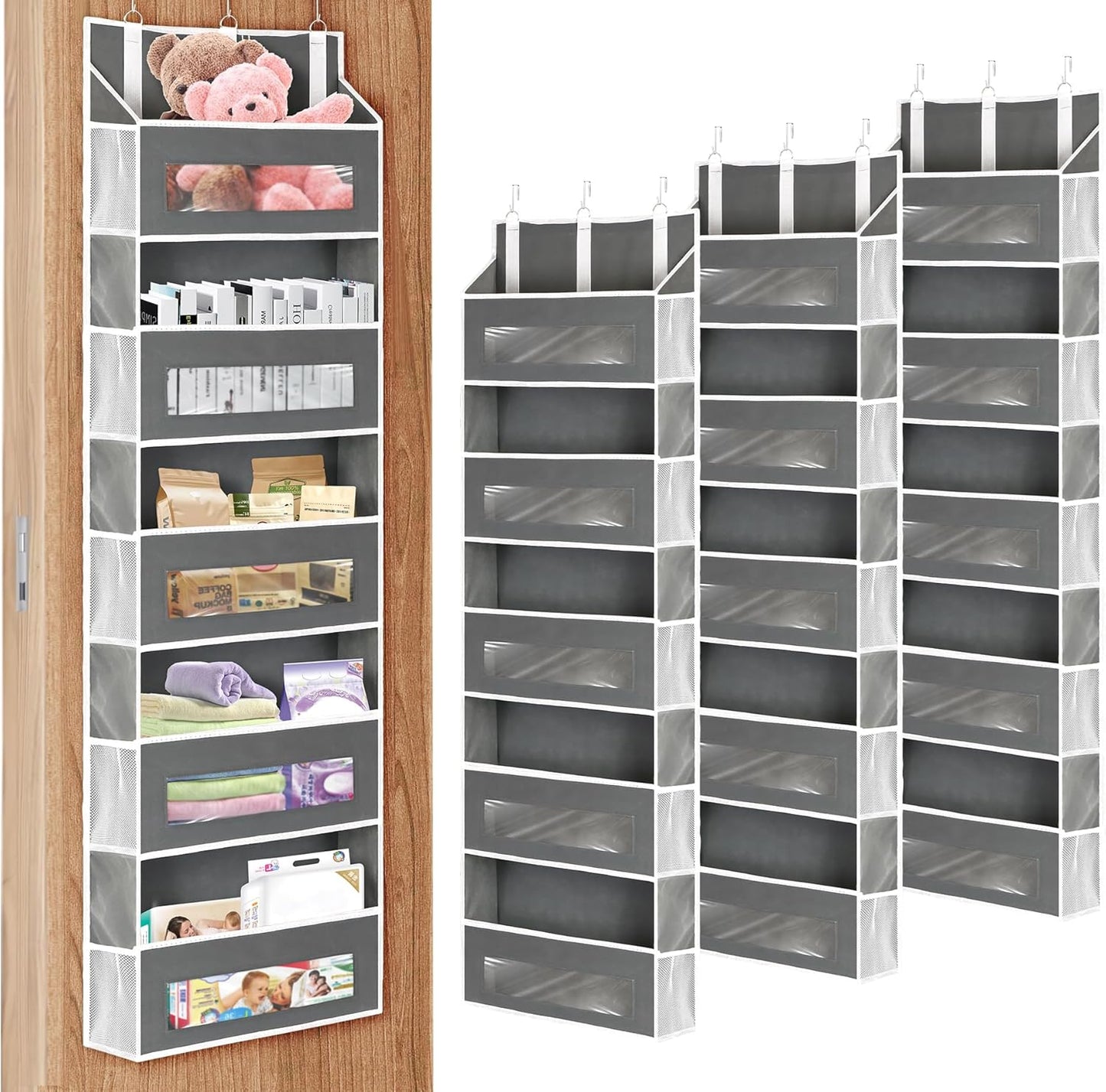 3 Packs 5-Tier Over the Door Storage Organizer with 10 Side Mesh Pockets, 48 lbs Load Capacity, 3