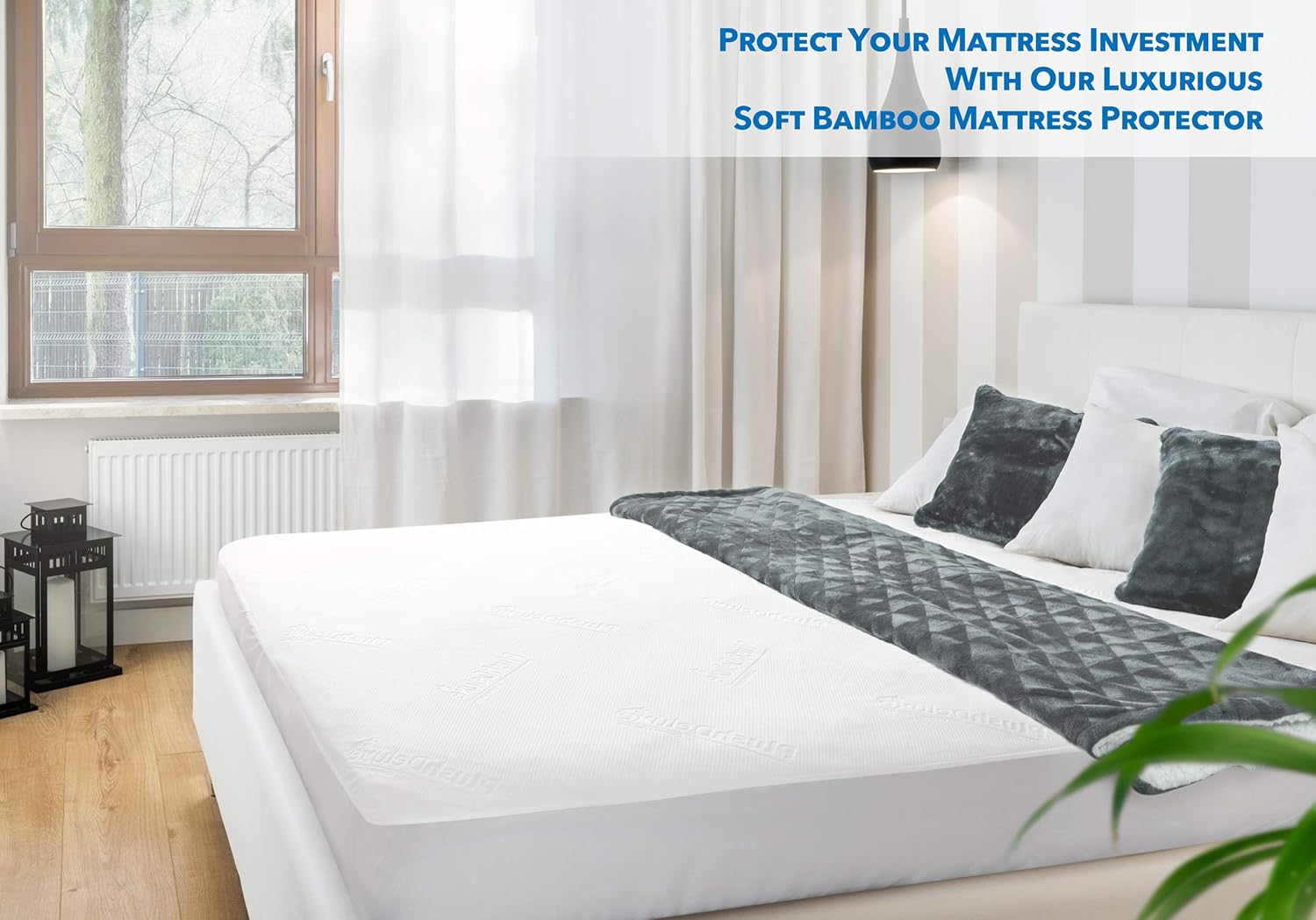 PlushDeluxe Premium Bamboo Mattress Protector – Queen Size, Waterproof, & Ultra Soft Breathable