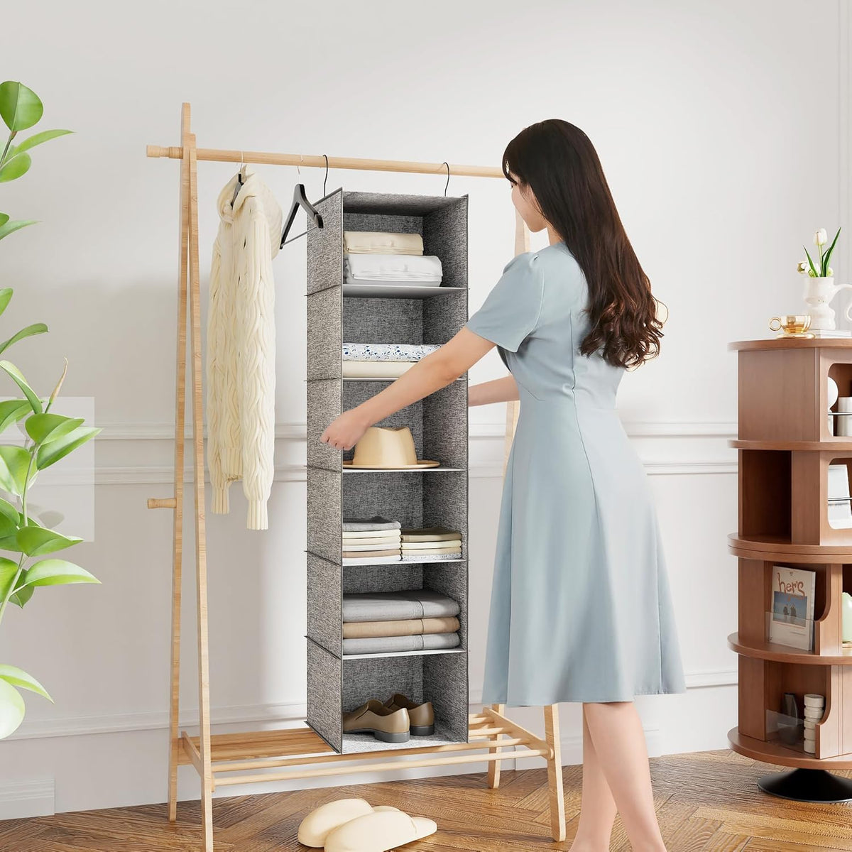 6-Shelf Hanging Storage Closet Organizer, Linen Rv Storage and Organization for Wardrobe, Inside
