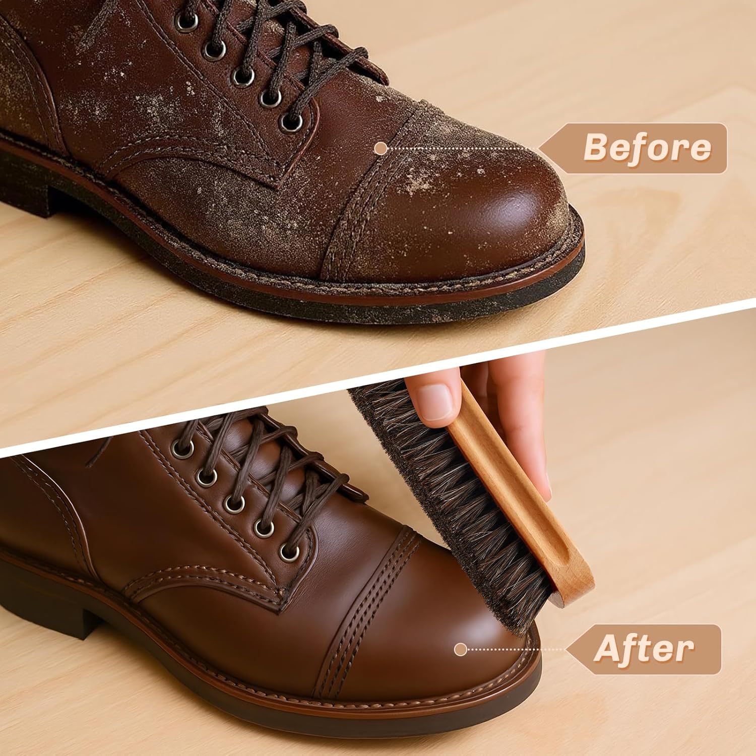 4 Pcs Horsehair Shine Shoes Brush Kit Polish Dauber Applicators Cleaning Leather Shoes Boots Care