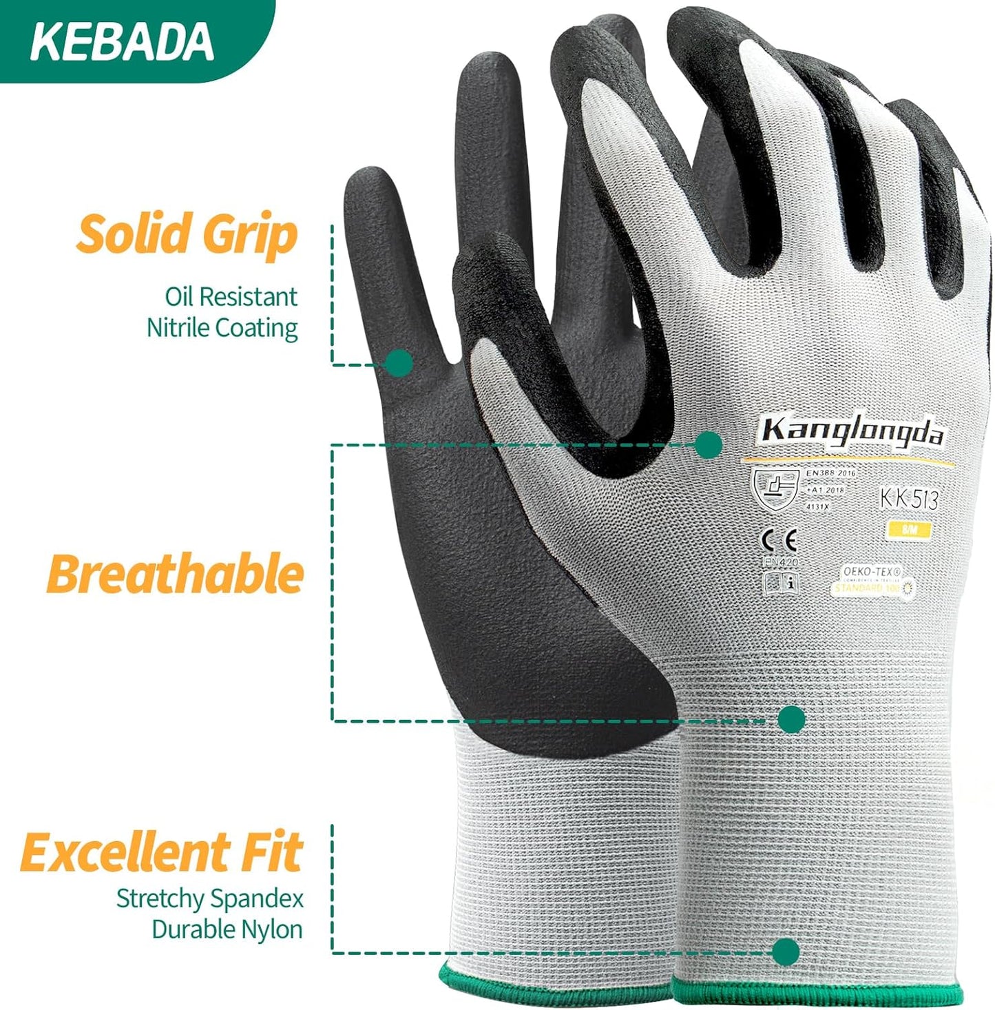 6-Paris Large Work Gloves for Men and Women, Nitrile Coated Safety Protective Gloves with Grip