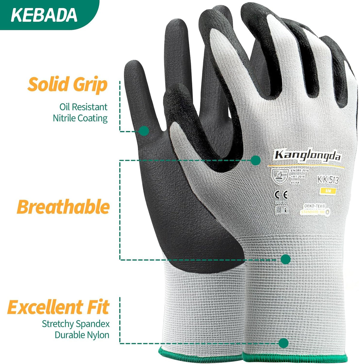 6-Paris Large Work Gloves for Men and Women, Nitrile Coated Safety Protective Gloves with Grip