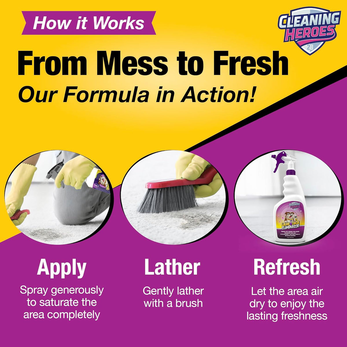 Pet Carpet Cleaner & Urine Odor Eliminator for Strong Odor - 32oz Enzyme Cleaning Spray for Cat &