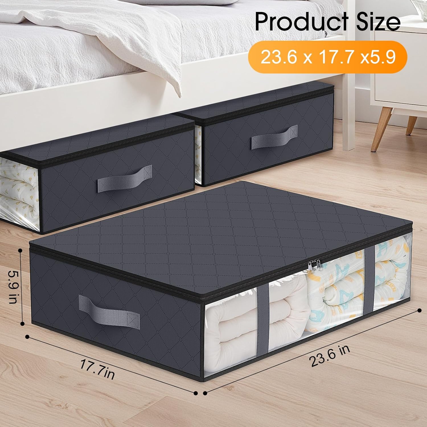 StorageRight Under Bed Storage Bins, 2-Pack 40L Foldable Fabric Storage Bags with Transparent