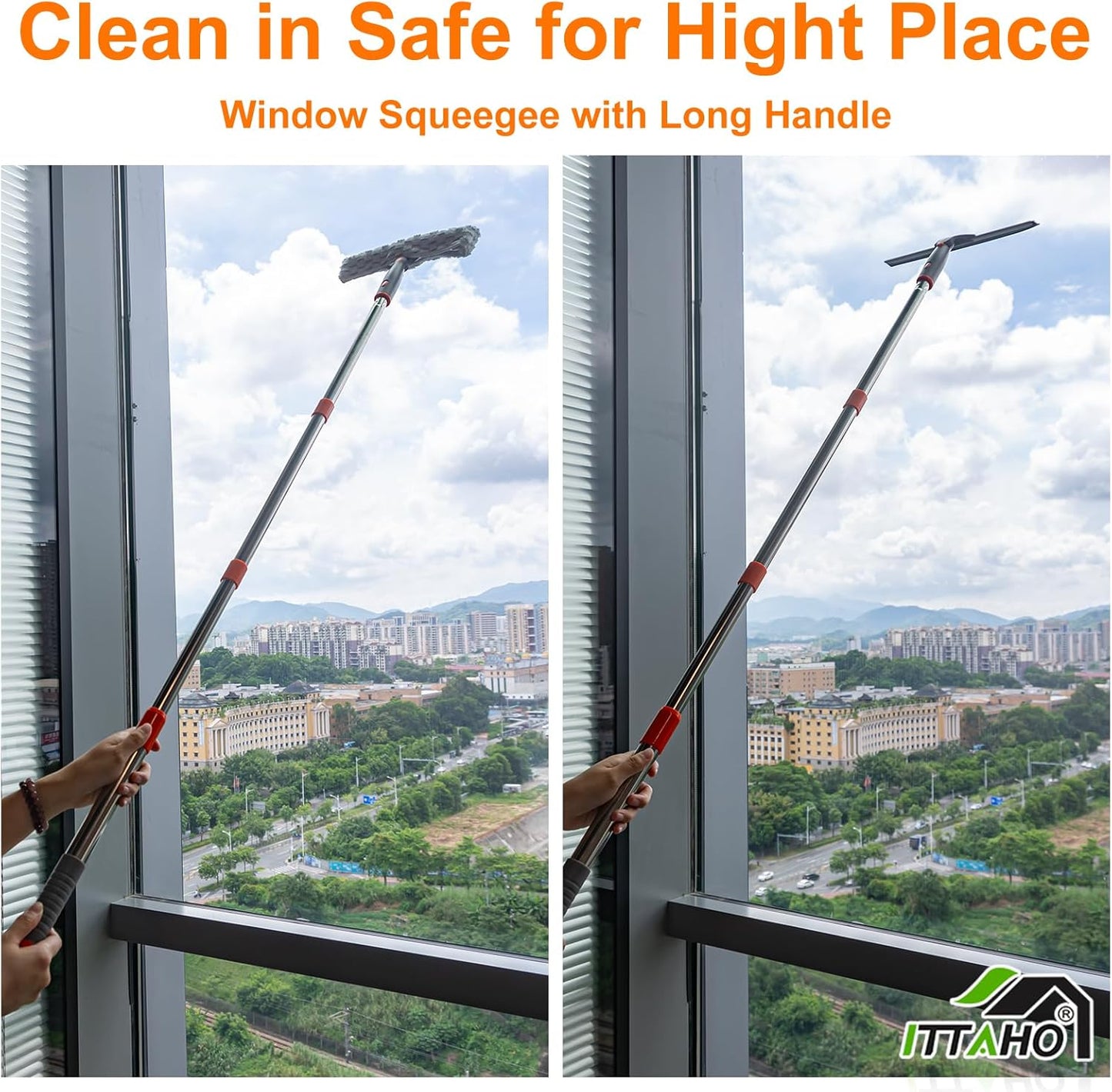 ITTAHO Squeegee for Window Cleaning,12" Squeegee and 11" Microfiber Scrubber Combi with Stainless