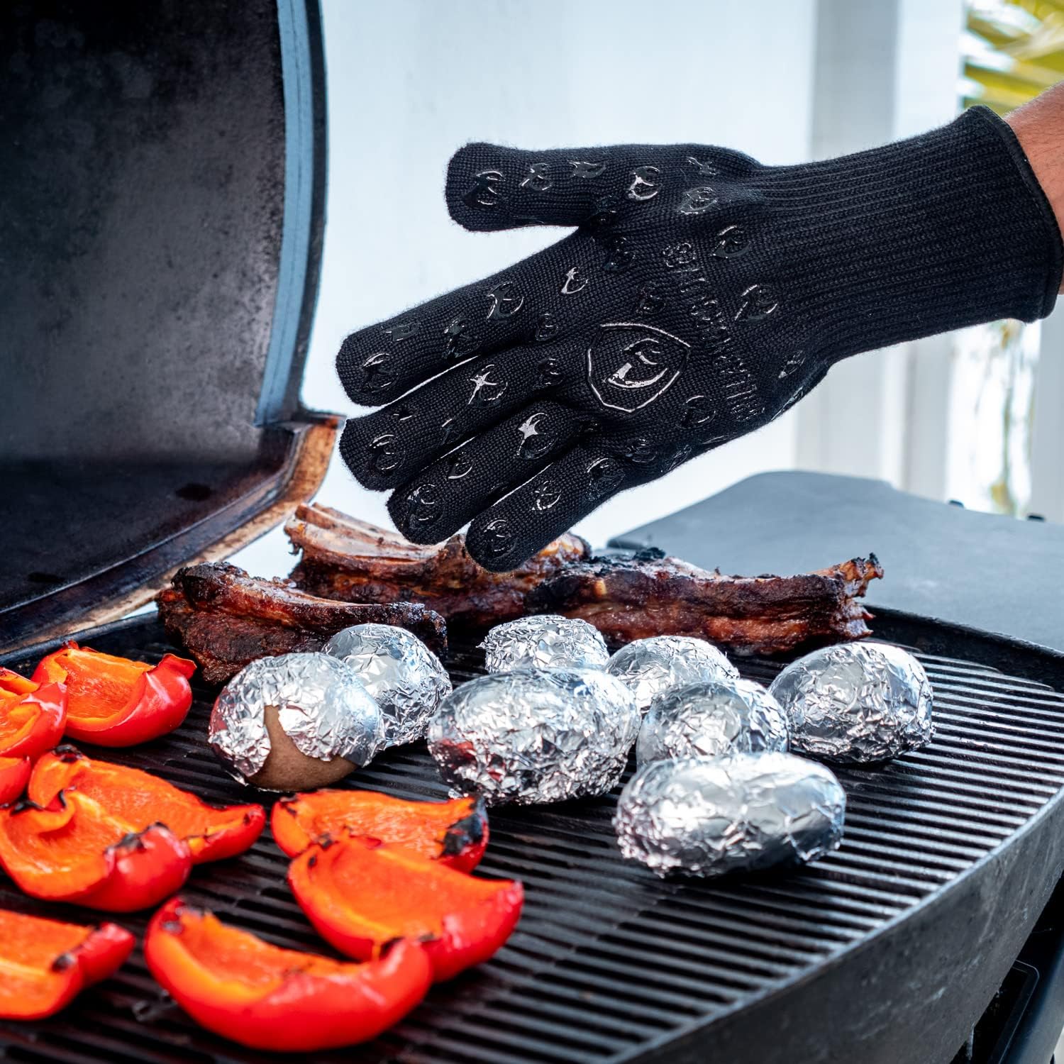 Grill Armor Oven Gloves 932°F Extreme Heat & Cut Resistant Oven Mitts with Fingers for BBQ