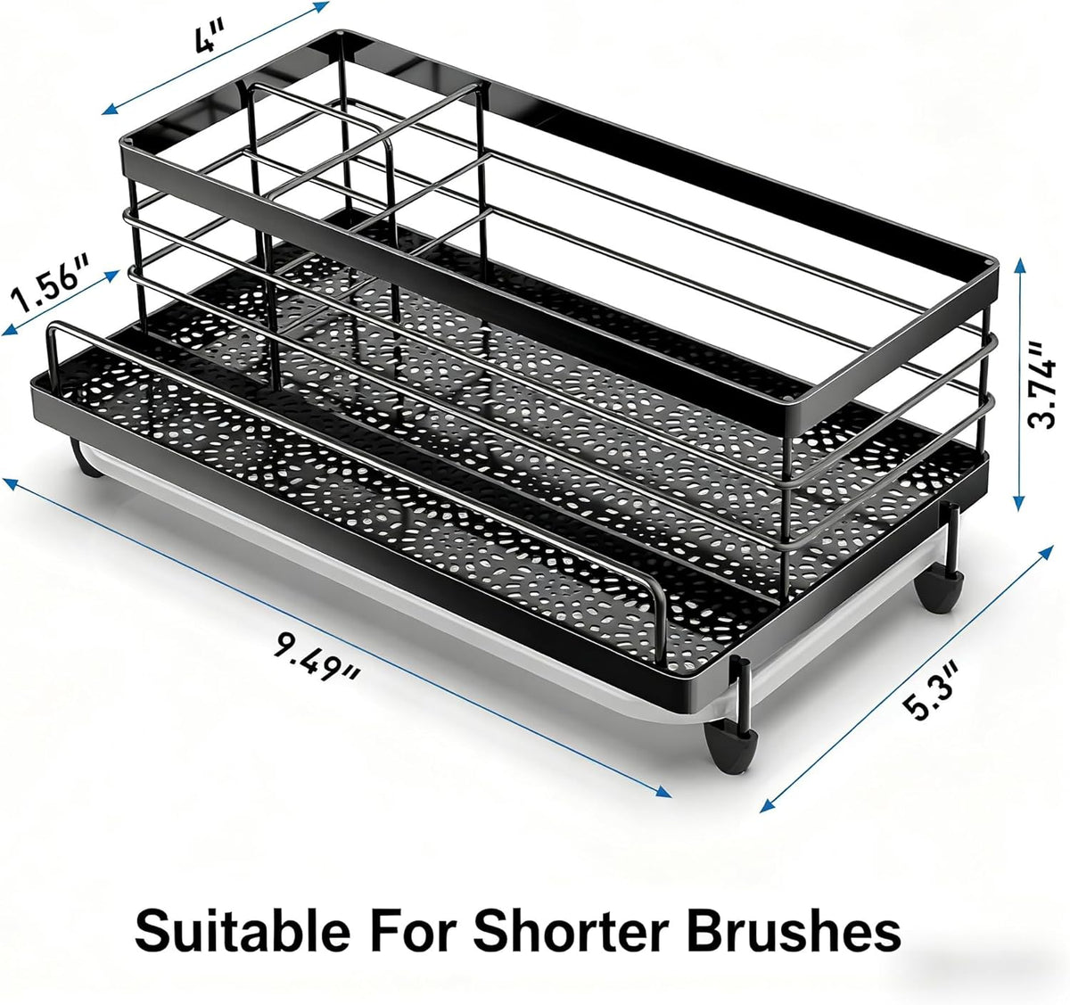 Cisily Large Black Sponge Holder for Kitchen, Sink Caddy Sink Organizer Rack for Kitchen