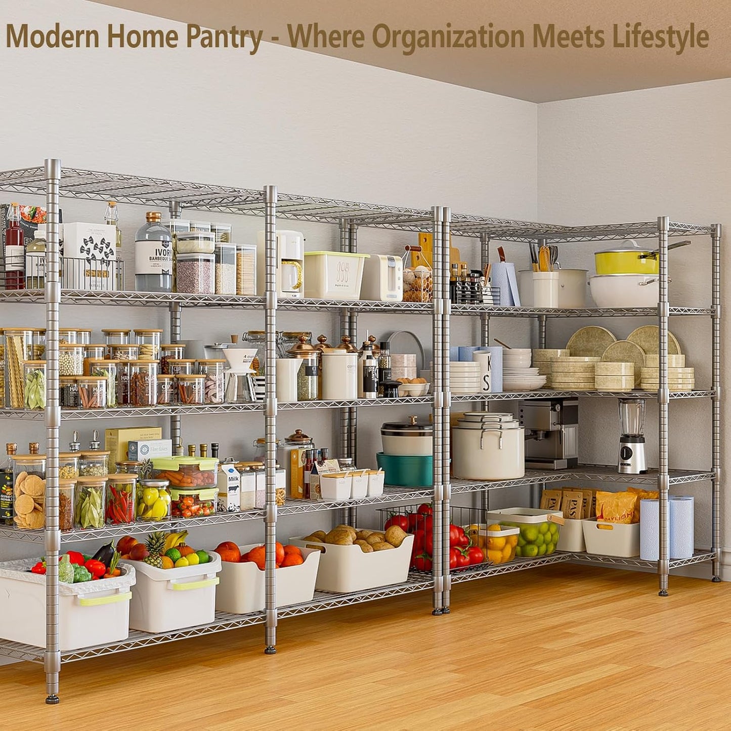 Himimi Storage Shelves-5 Tier Heavy Duty Wire Shelving Unit with Leveling Feet, 1500LBS Adjustable