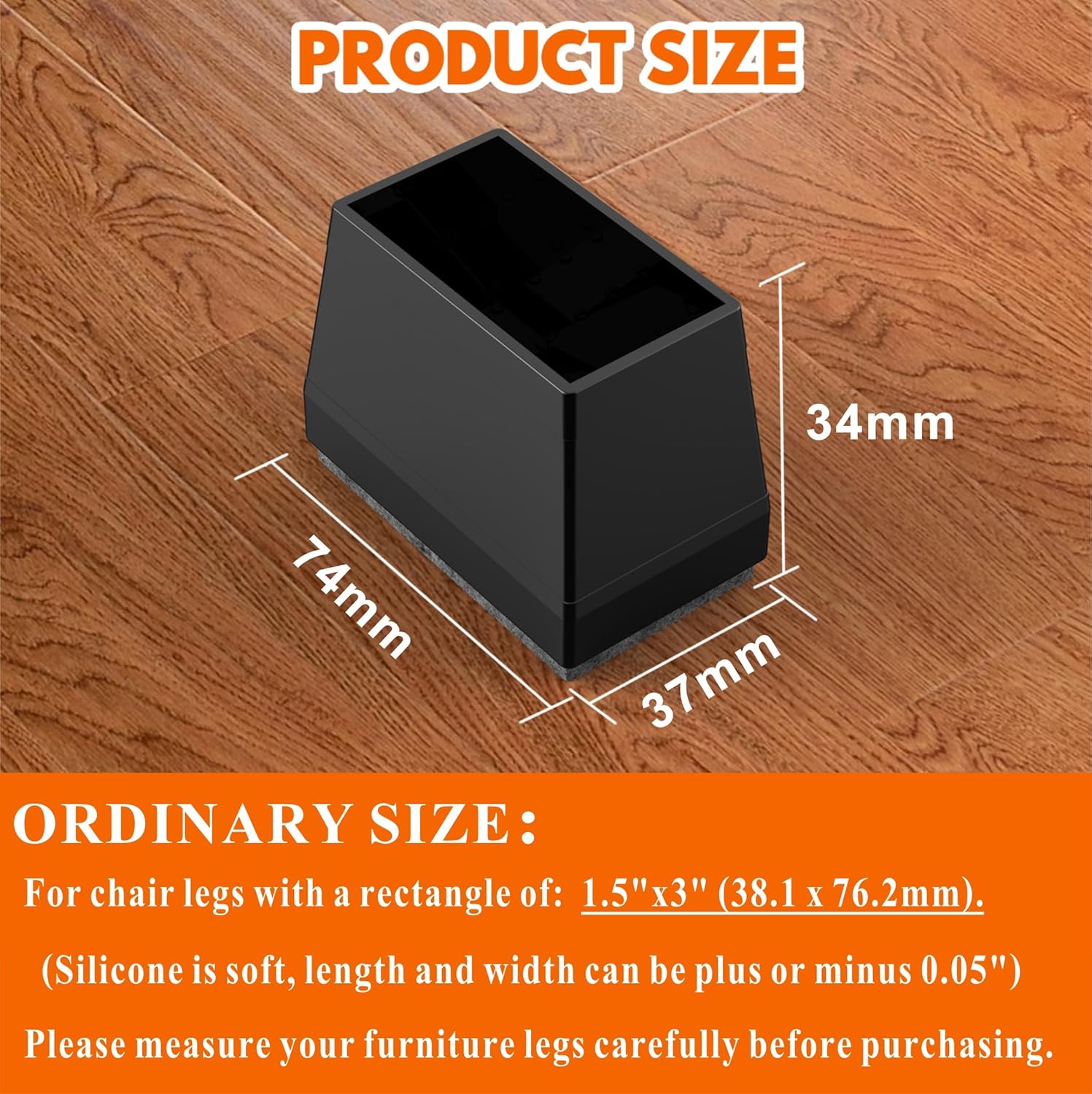 Rectangle Chair Leg Protectors for Hardwood Floors,16 PCS Silicone Covers to Protect Wood Tile