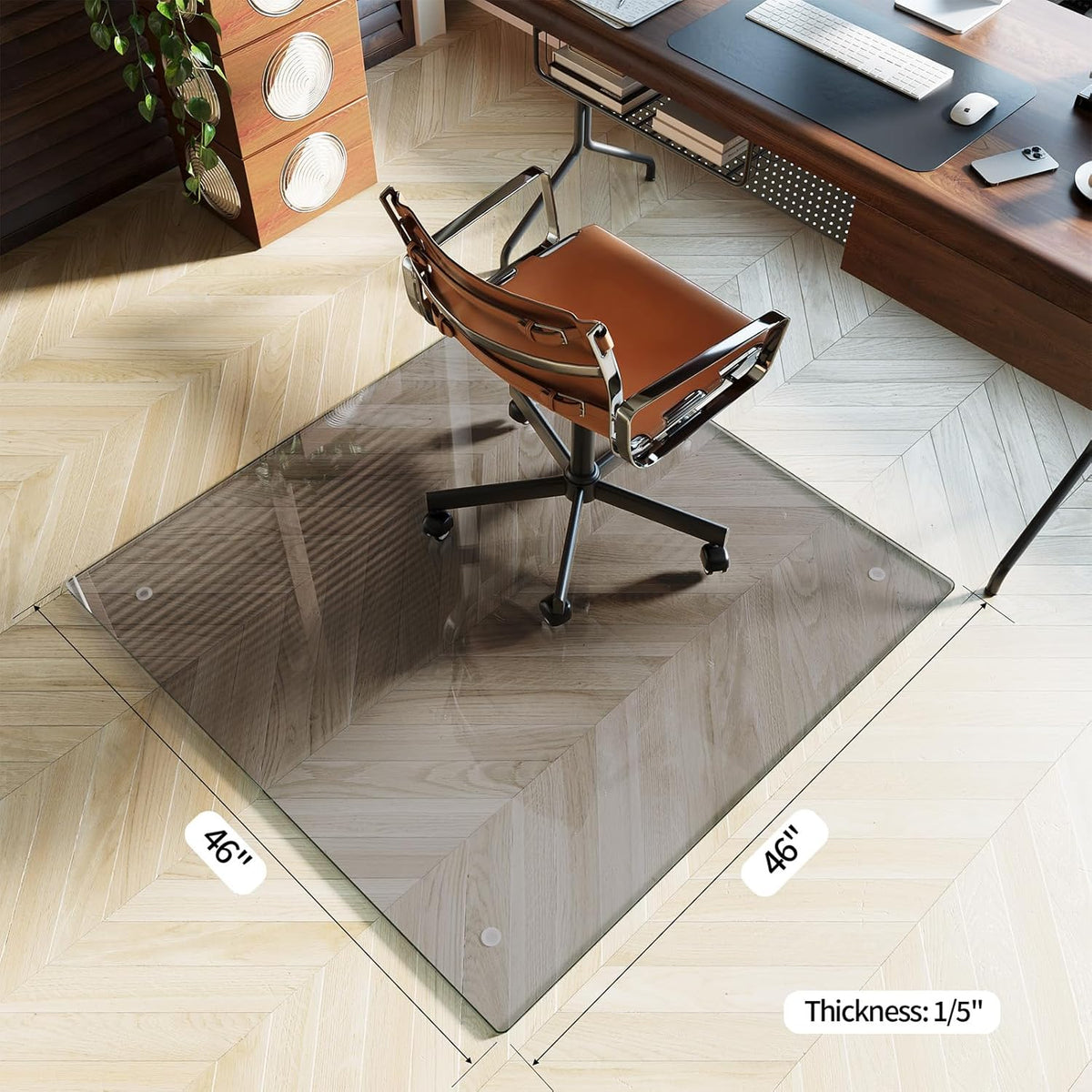 Koonmi Tempered Glass Chair Mat for Hardwood Floors & Carpets, 46" x 46“ Grey Heavy Duty Office
