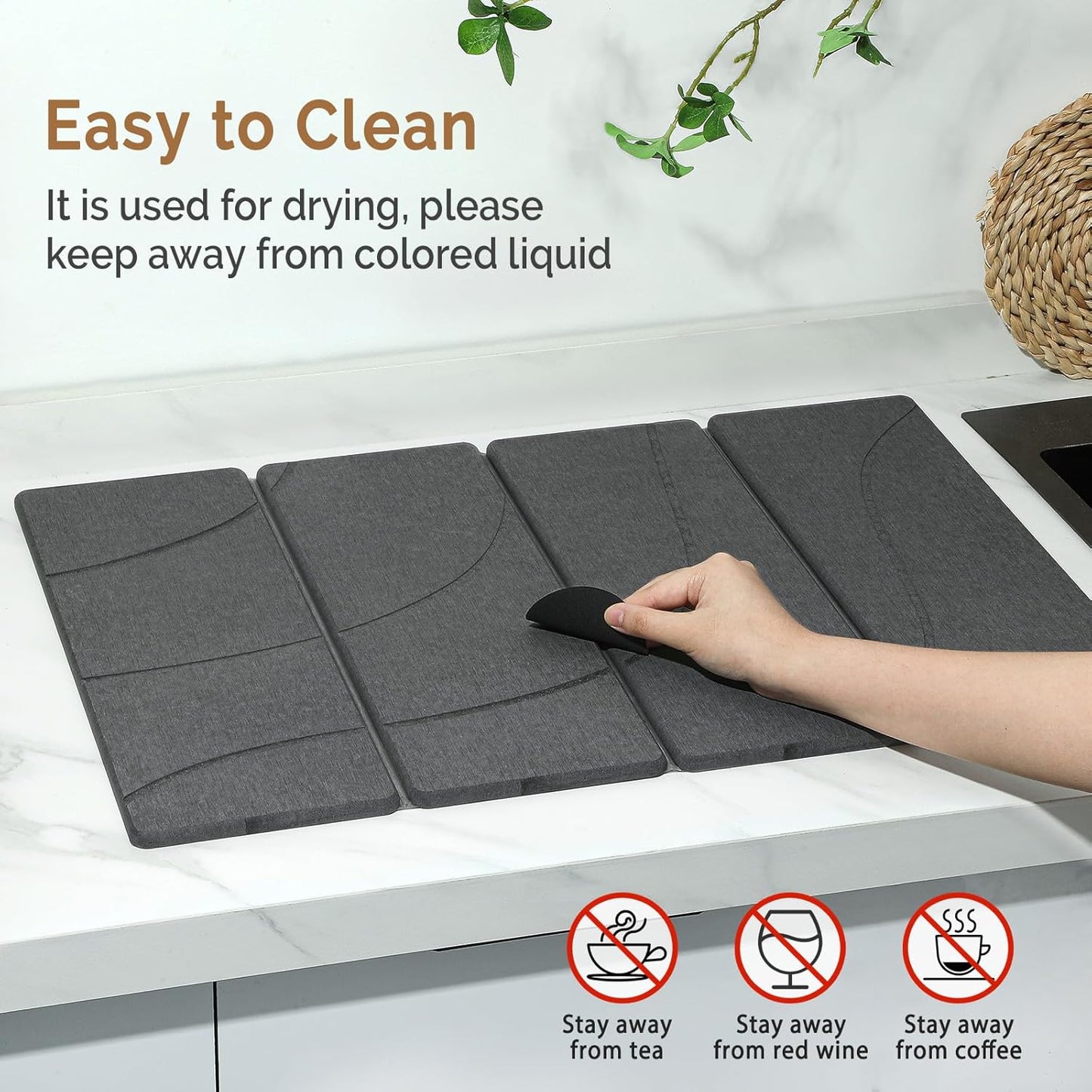2 PCS Large Stone Dish Drying Mat for Kitchen Counter Quick Dry Stone Dishes Mats Marbled Water