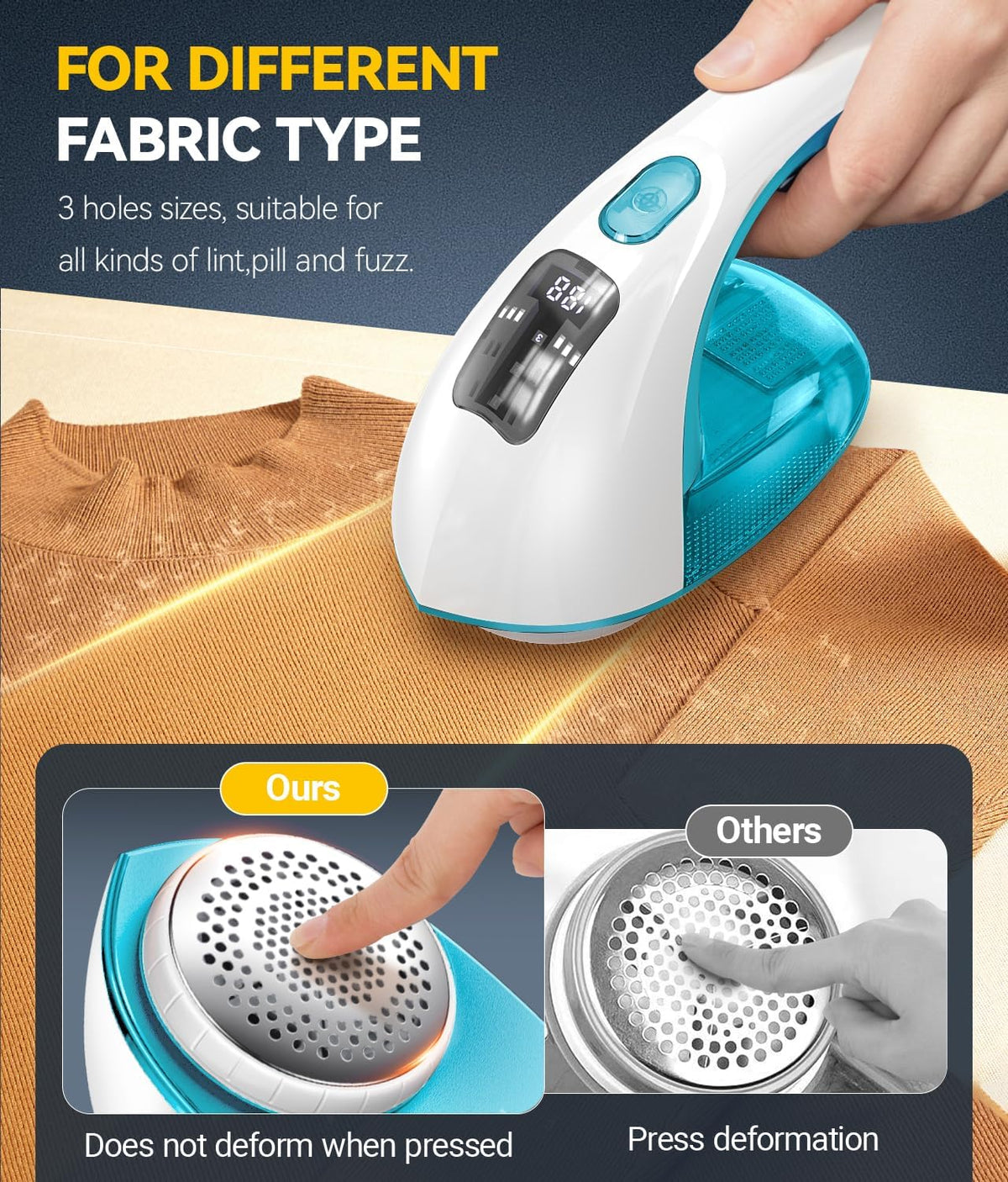 Rechargeable Fabric Shaver and Lint Remover, 3-Speed Adjustable Sweater Shaver with 6-Leaf