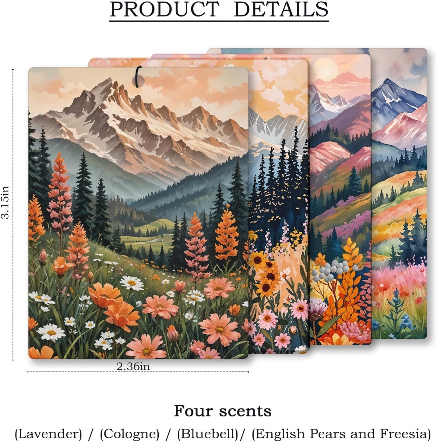 Maximalist Floral Mountain Car Air Freshener 4 Pcs, Boho Abstract Eclectic Flower Hanging Scents