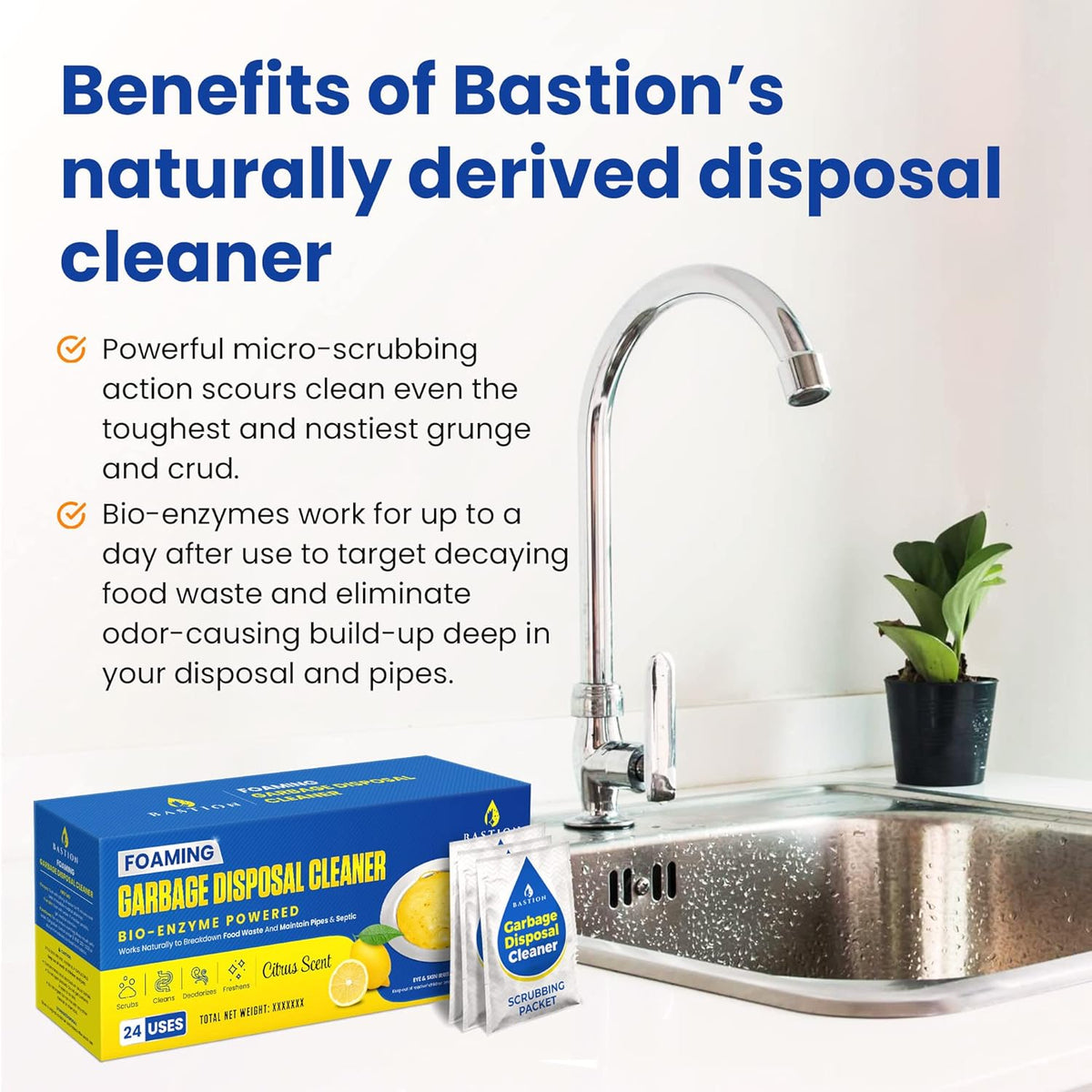 Garbage Disposal Cleaner and Deodorizer - 24-Count (1-Year Supply) Foaming Lemon Scented Kitchen