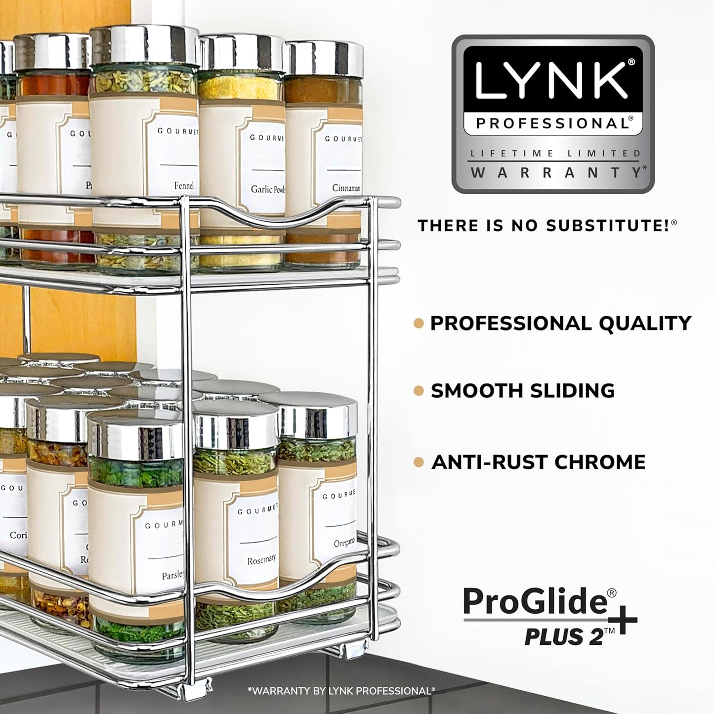 LYNK PROFESSIONAL® Pull Out Spice Rack Organizer for Inside Kitchen Cabinets - 6-1/4 inch Wide