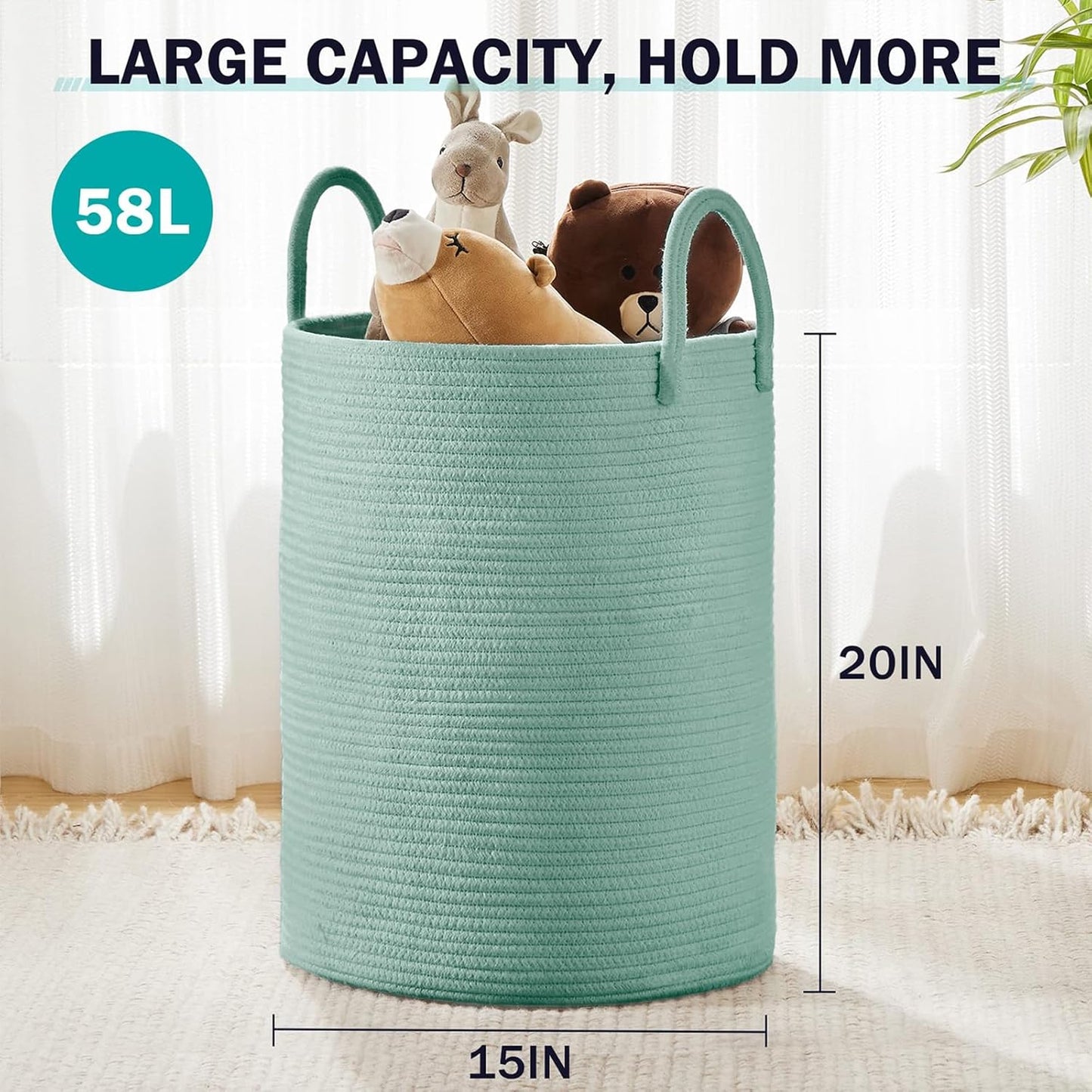 YOUDENOVA Laundry Hamper Basket, Woven 58L Tall Laundry Basket for Blanket Organizer- Nursery