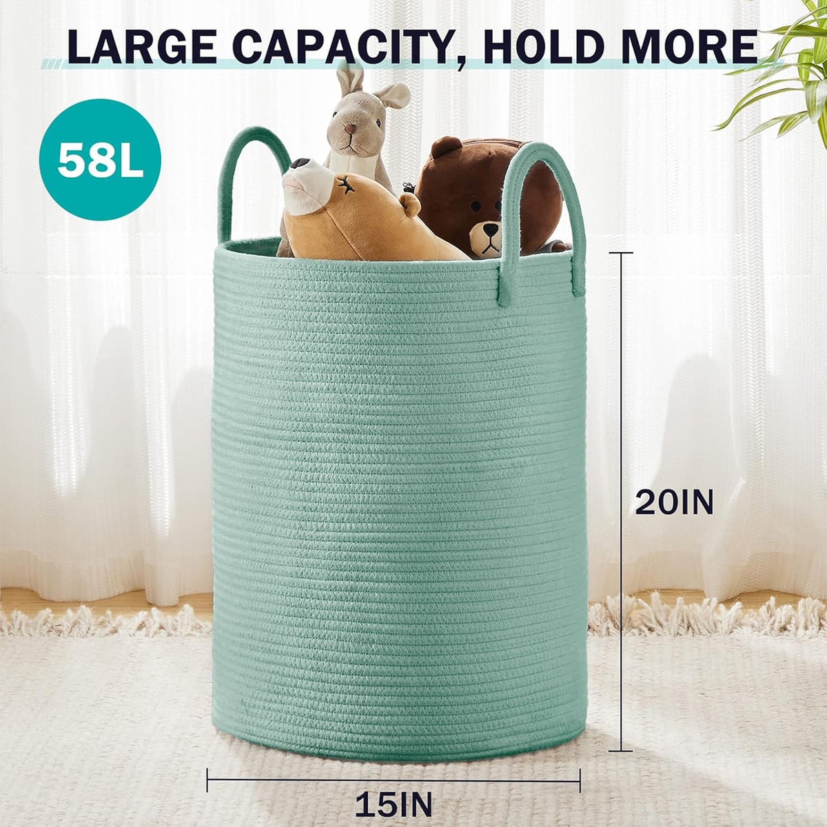 YOUDENOVA Laundry Hamper Basket, Woven 58L Tall Laundry Basket for Blanket Organizer- Nursery