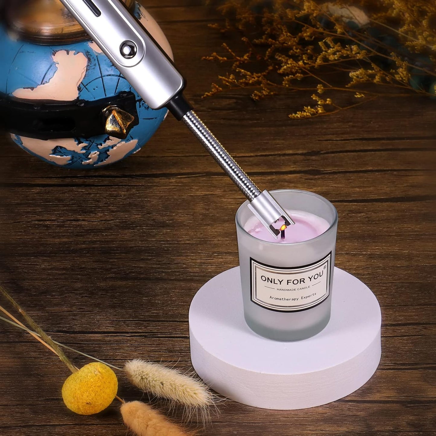 Lsnisni 4 in 1 Candle Accessory Set, Electric Lighter, Wick Cutter, Snuffer and Dipper, Steel Wick