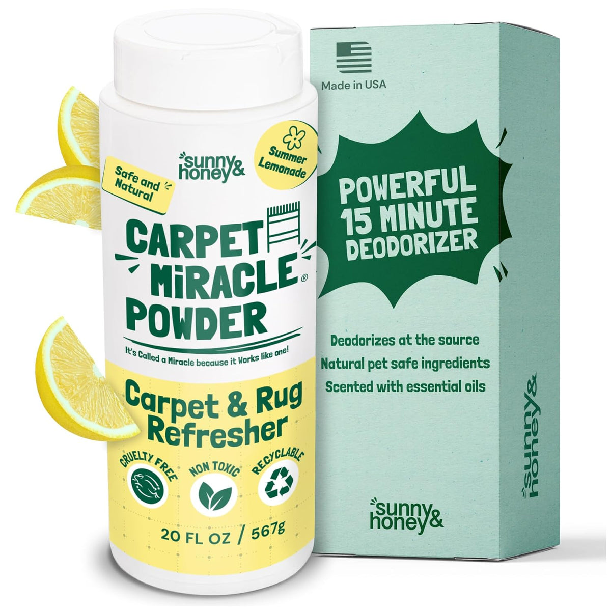 Sunny & Honey Carpet Deodorizer Powder - 20 Oz, Summer Lemonade Scent - Rug Cleaner & Carpet
