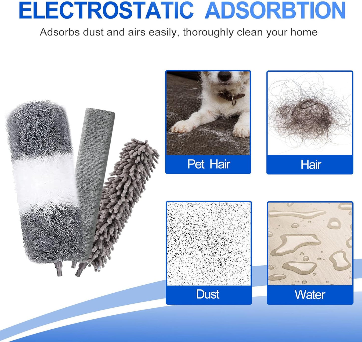 Microfiber Duster Kit (11PCS) - Washable Dusters with Extension Pole (30 to 100 in) for Cleaning