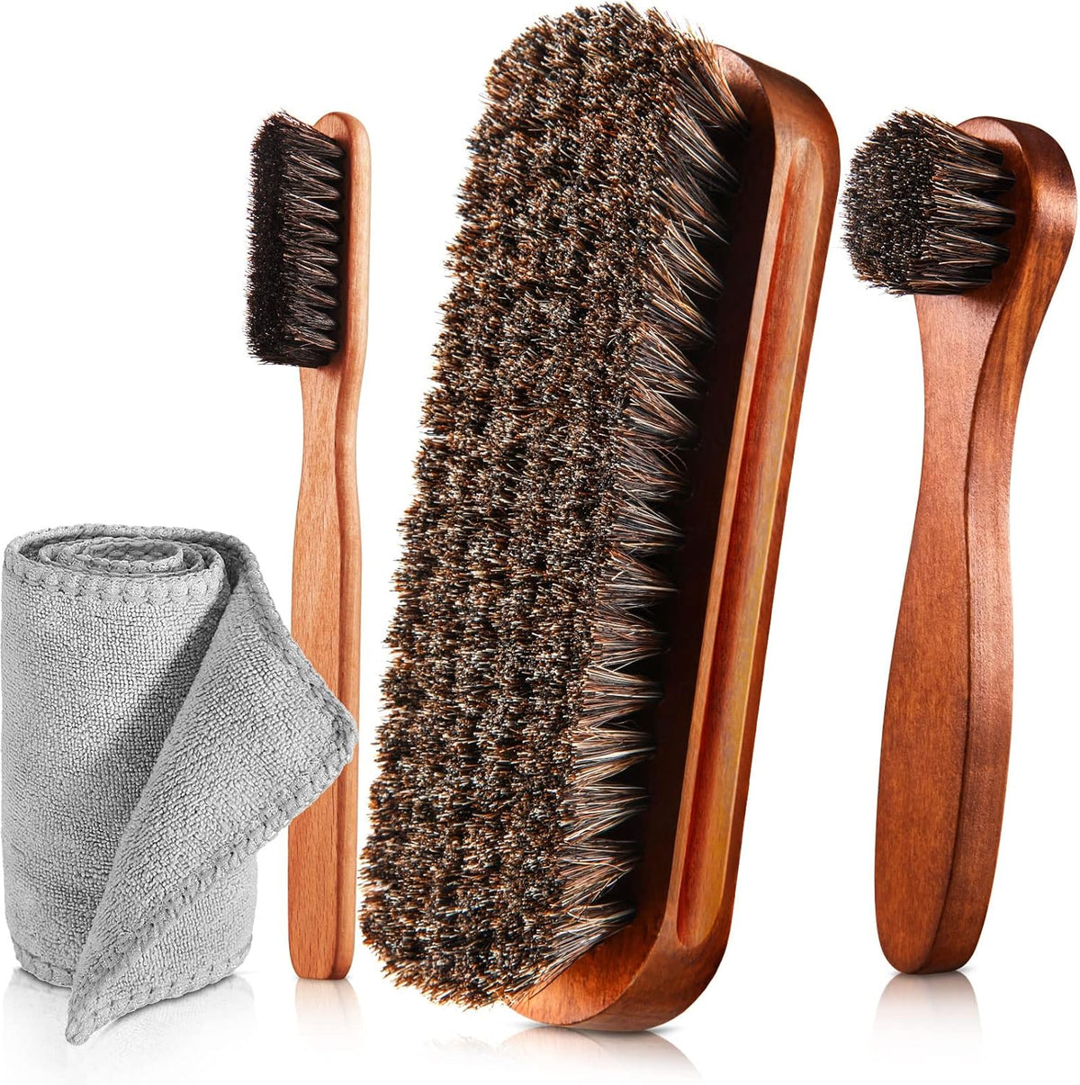 4 Pcs Horsehair Shine Shoes Brush Kit Polish Dauber Applicators Cleaning Leather Shoes Boots Care