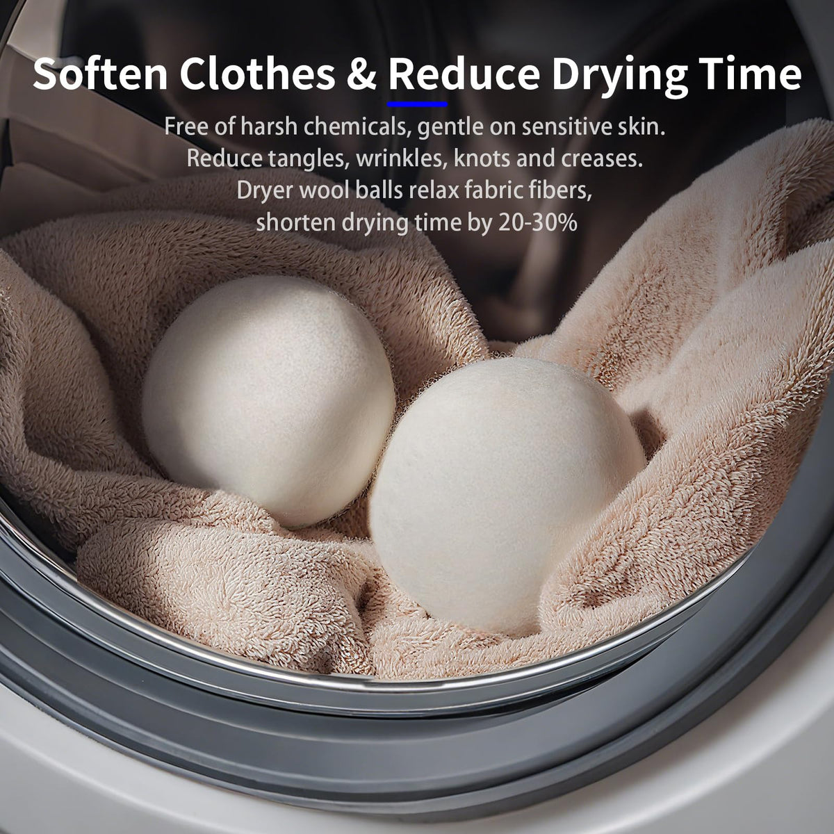 Wool Dryer Balls 6-Pack L - Natural Reusable Laundry Fabric Softener, Reduces Wrinkles & Drying