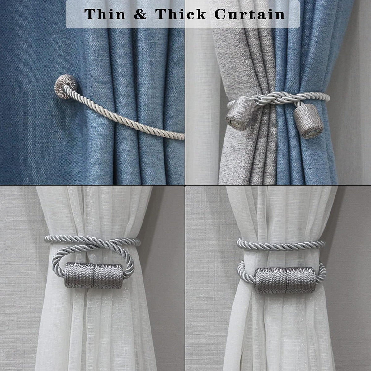 4 Pack Strong Magnetic Curtain Tiebacks Outdoor Elegant Decorative Tie Backs Modern Rope Tiebacks