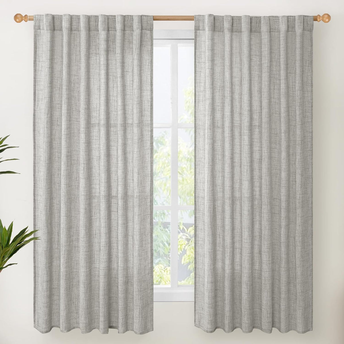 YoungsTex Dark Grey Linen Curtains 63 Inch Length 2 Panels for Living Room, Light Filtering Semi