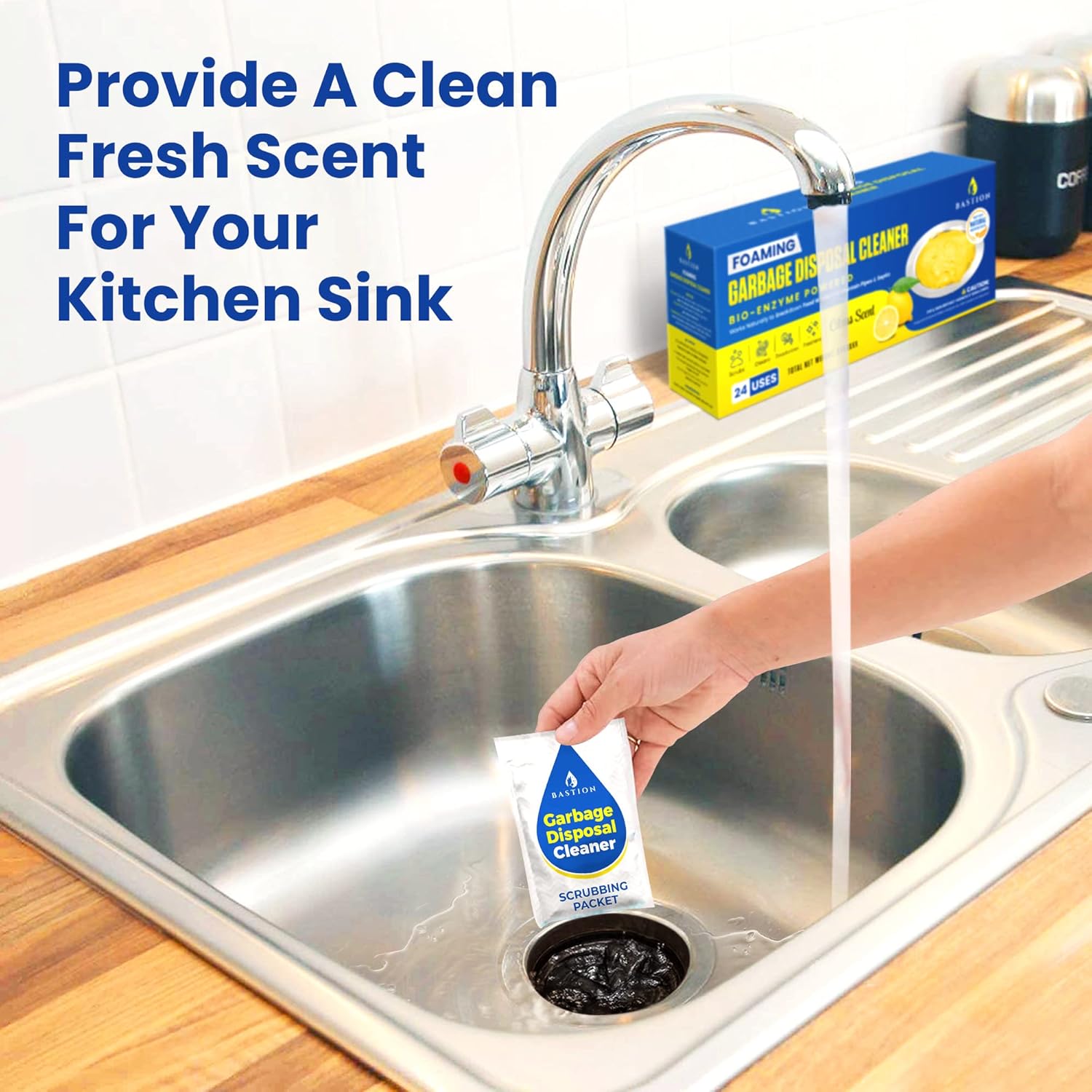 Garbage Disposal Cleaner and Deodorizer - 24-Count (1-Year Supply) Foaming Lemon Scented Kitchen