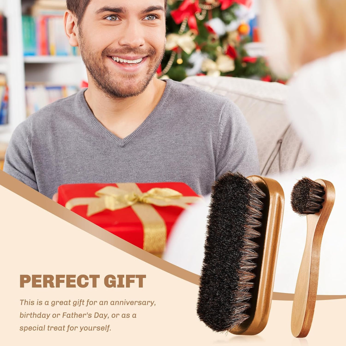 2 Pcs Horsehair Shine Shoes Brush Kit Polish Dauber Applicators Cleaning Leather Shoes Boots Care