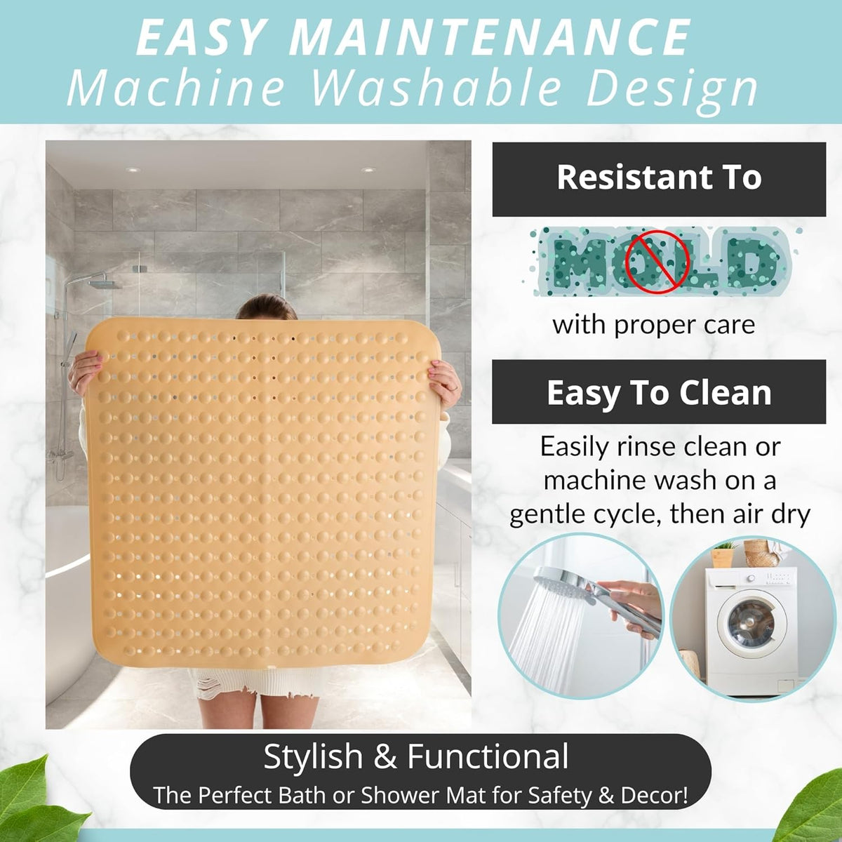 ENKOSI Extra Large Square Non Slip Shower Mat - 31 x 31-inch XL Bathroom Shower Mat - Square Shower