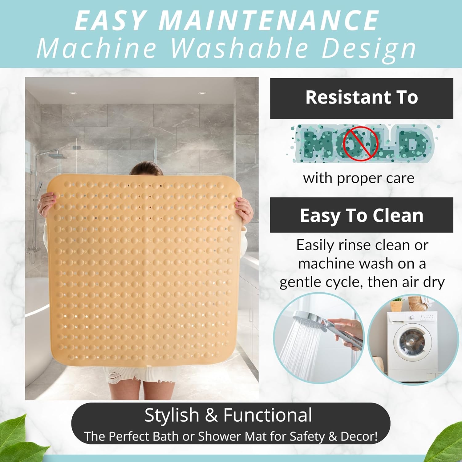 ENKOSI Extra Large Square Non Slip Shower Mat - 31 x 31-inch XL Bathroom Shower Mat - Square Shower