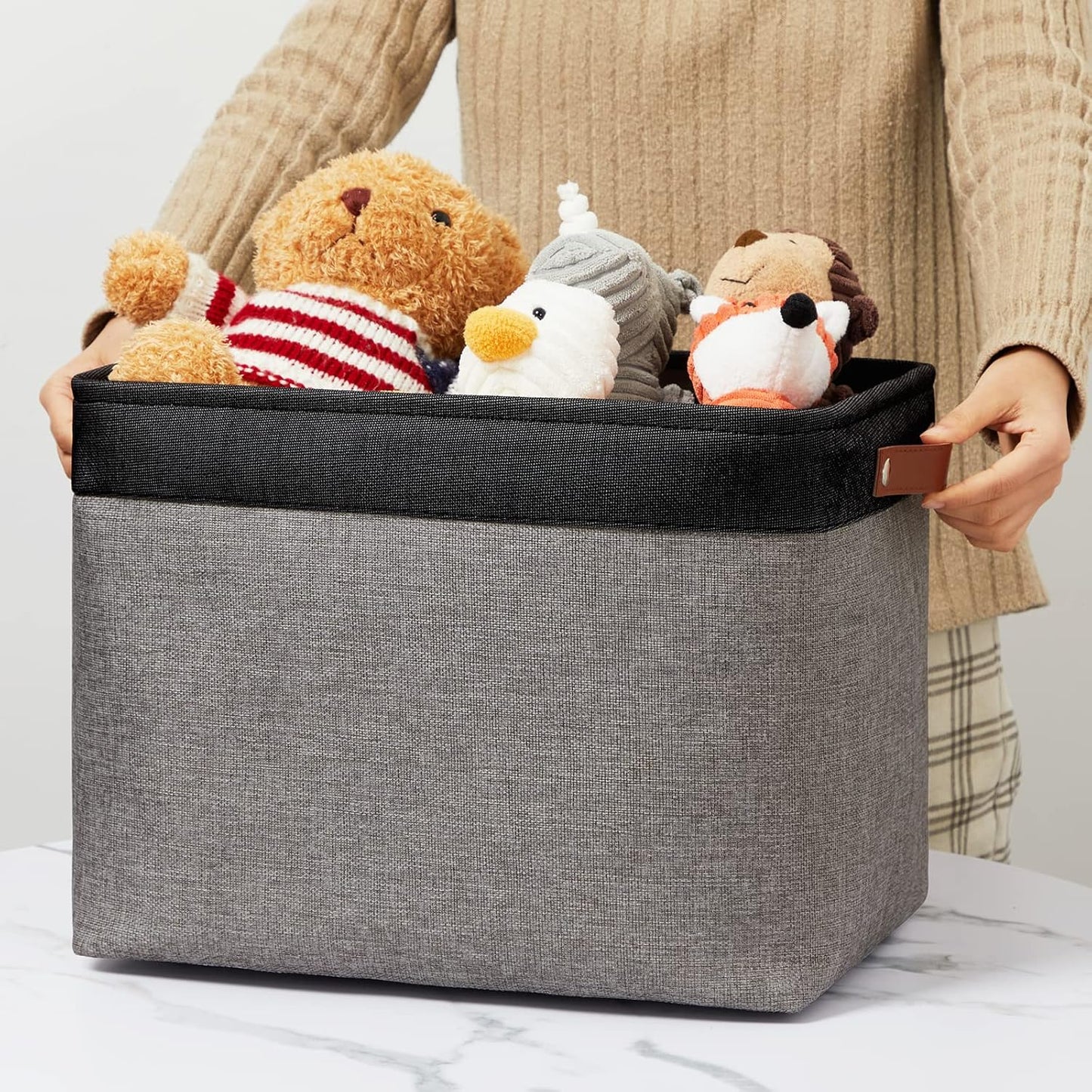 DULLEMELO Storage Bins 16"x12"x12" With Leather Handles for Organizing,Decorative Collapsible