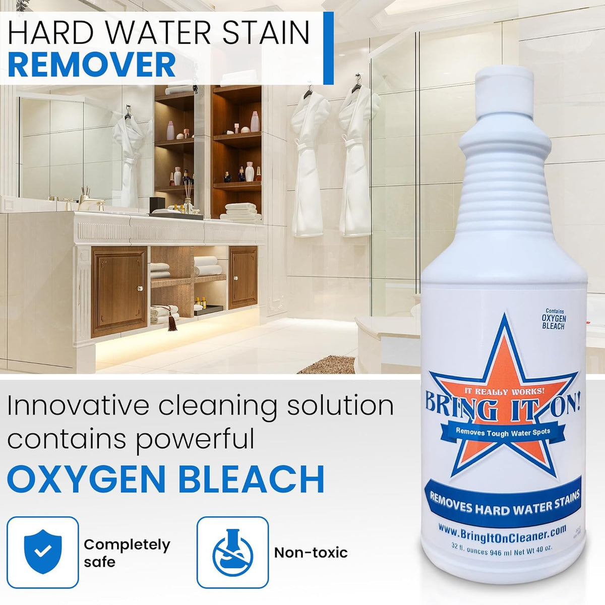 BRING IT ON! CLEANER Hard Water Stain Remover - Soap Scum, Calcium, Lime Scale, Remover for Shower