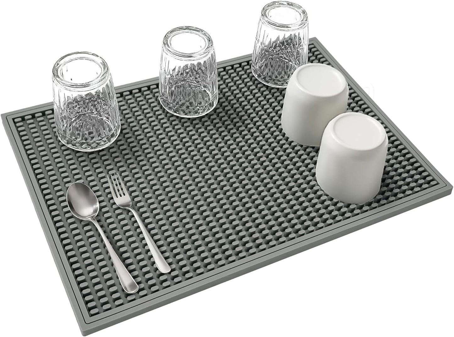 dish drying mat - 18" x 12" Grey silicone drying mat , kitchen counter dish drying mats,rubber dish