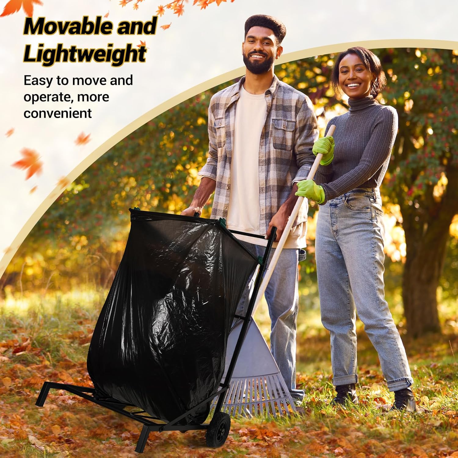 CAROD Trash Bag Holder, Adjustable Metal Leaf Bag Holder from 30-45 Gallon Capacity, Mobile Garbage