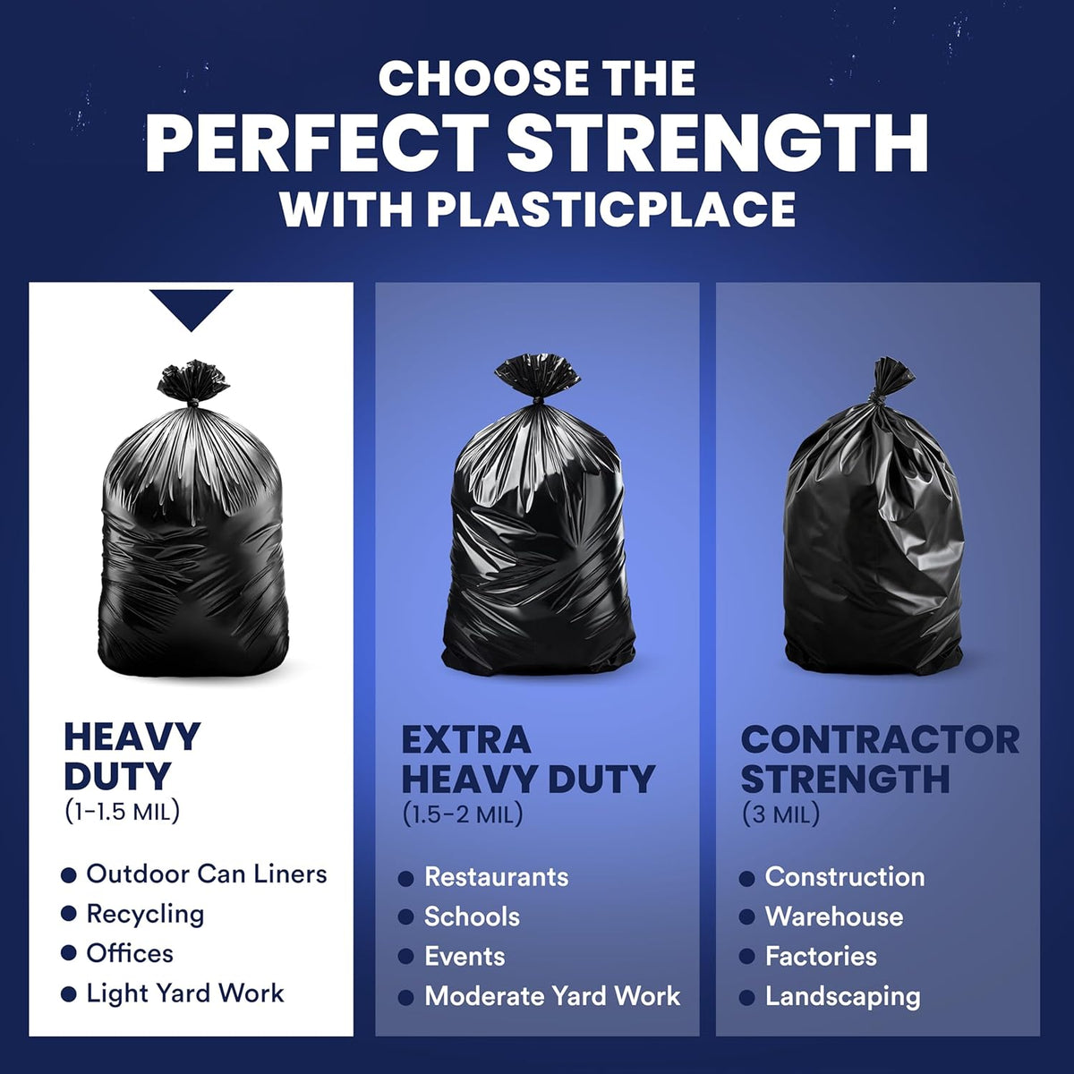 Plasticplace 55-60 Gallon Trash Bags │ 1.0 Mil │ Black Heavy Duty Garbage Can Liners │ 38” x 58”